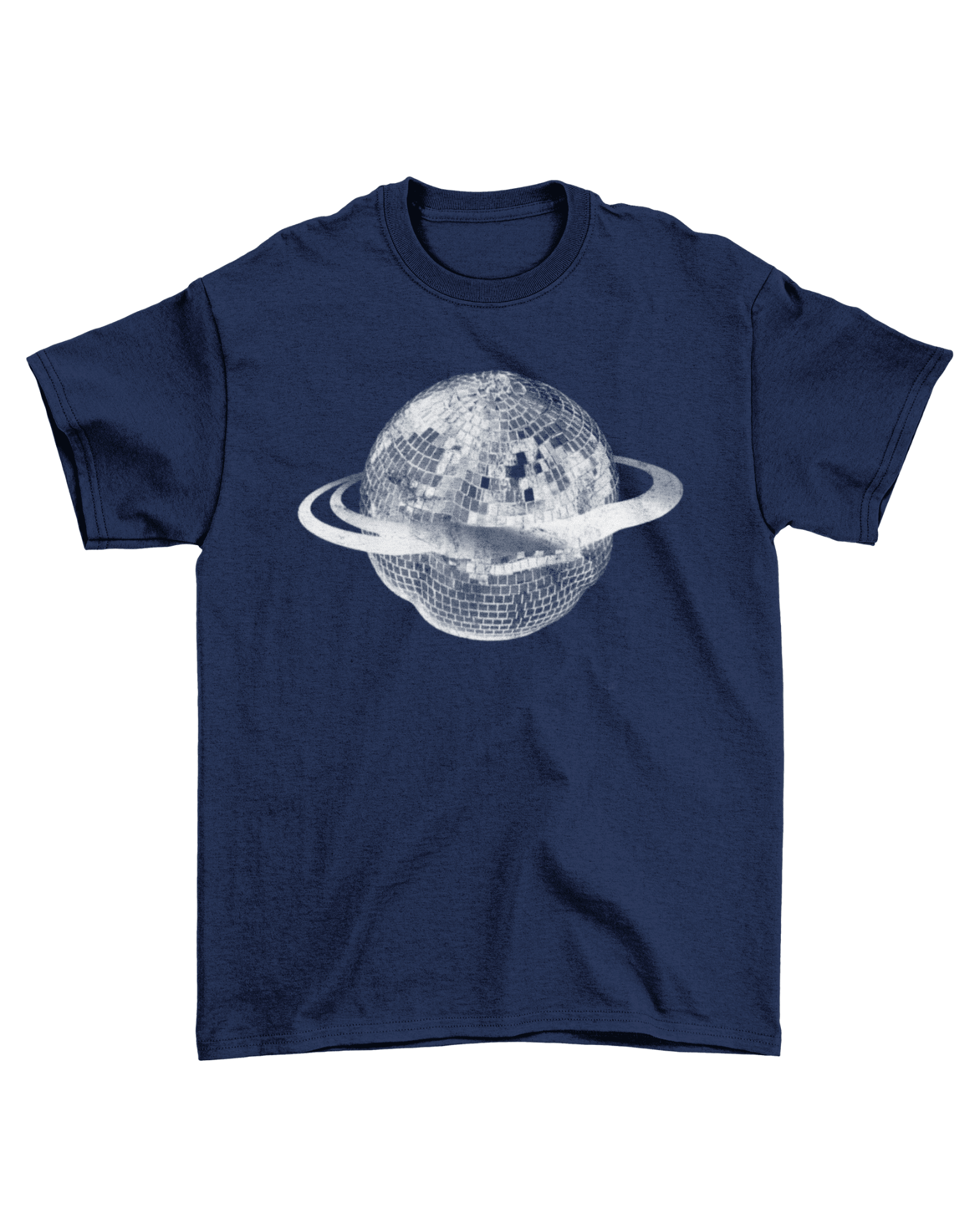 PLANET DISCO (weiß) UNISEX-T-SHIRT - MARINEBLAU