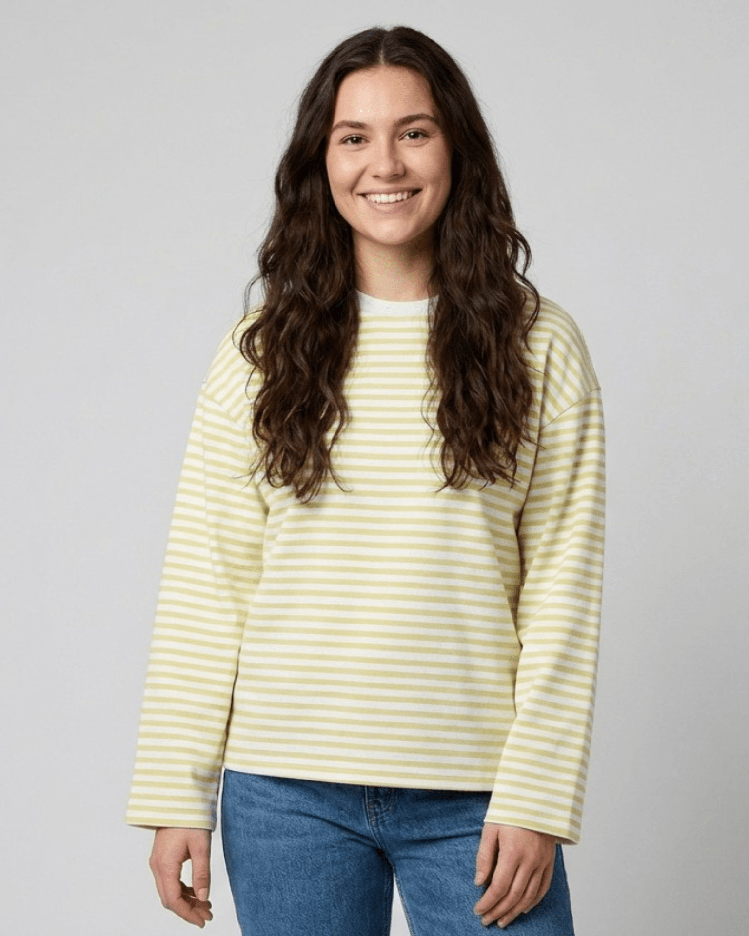 SADIE STRIPE TEE LS - BRIGHT WHITE/FRENCH VANILLA