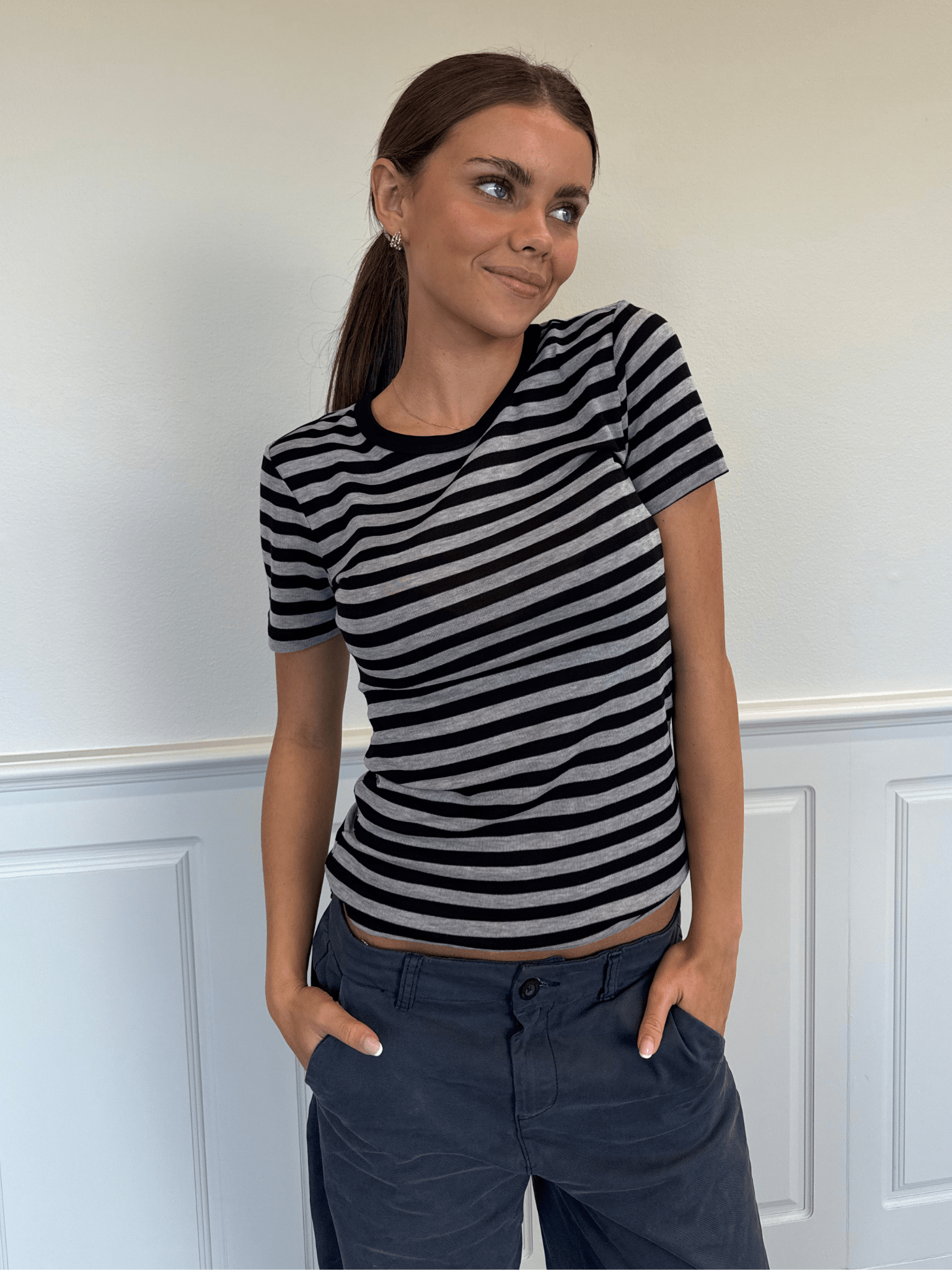 SIDSE Kurzarm-T-Shirt - Schwarz/Grau gestreift