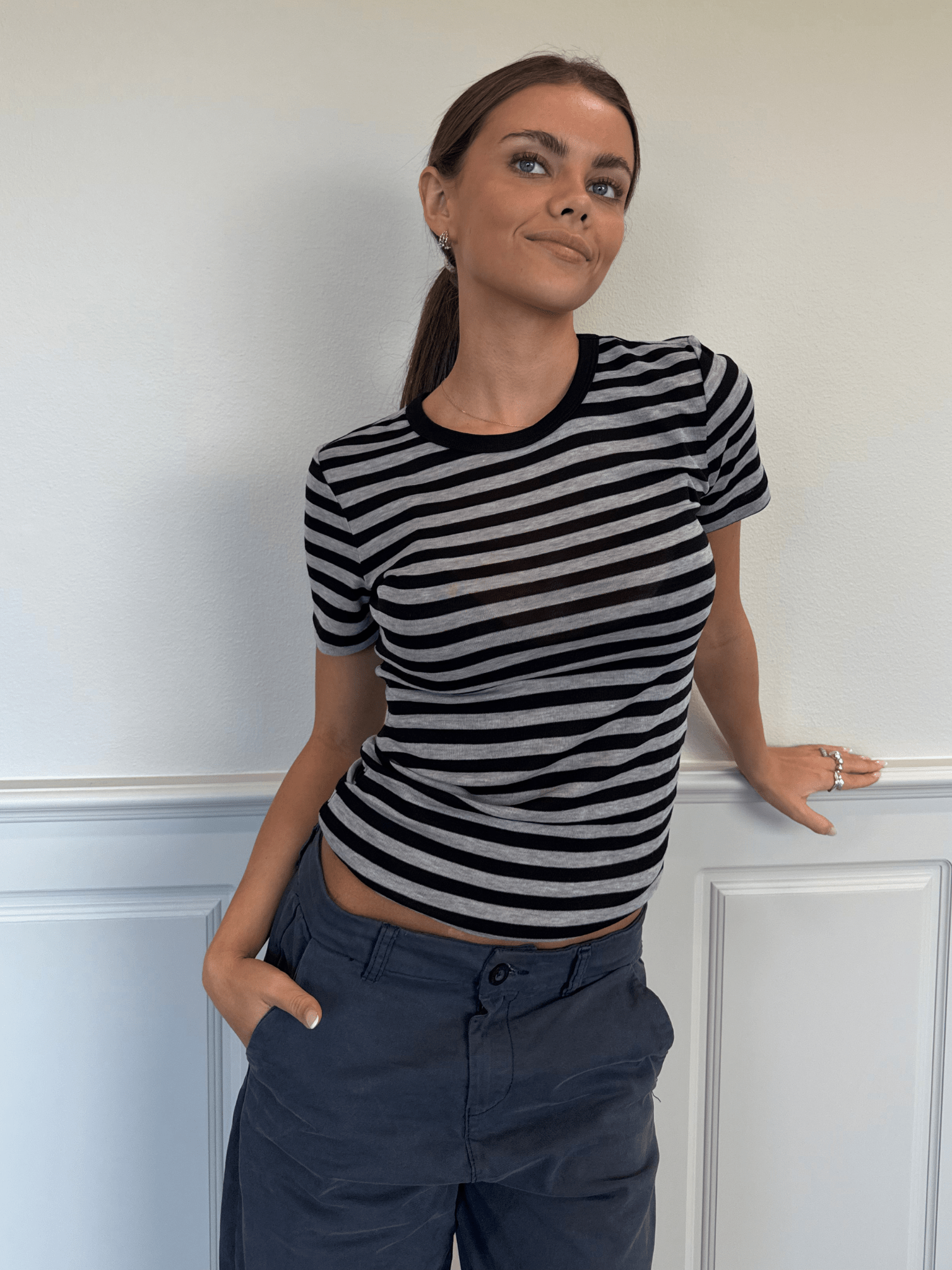 SIDSE Kurzarm-T-Shirt - Schwarz/Grau gestreift