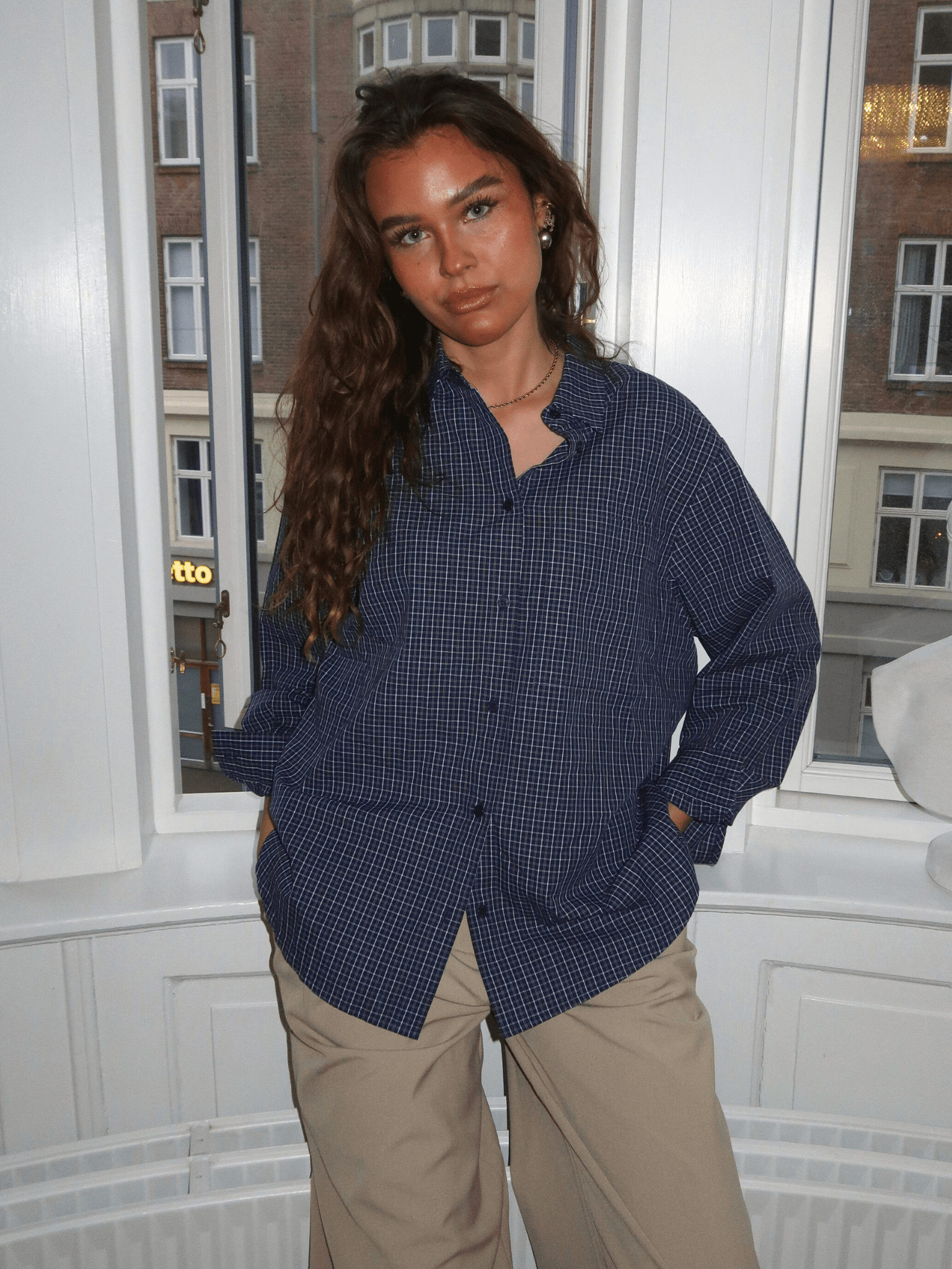 NEO BOXFIT SHIRT - NAVY CHECK