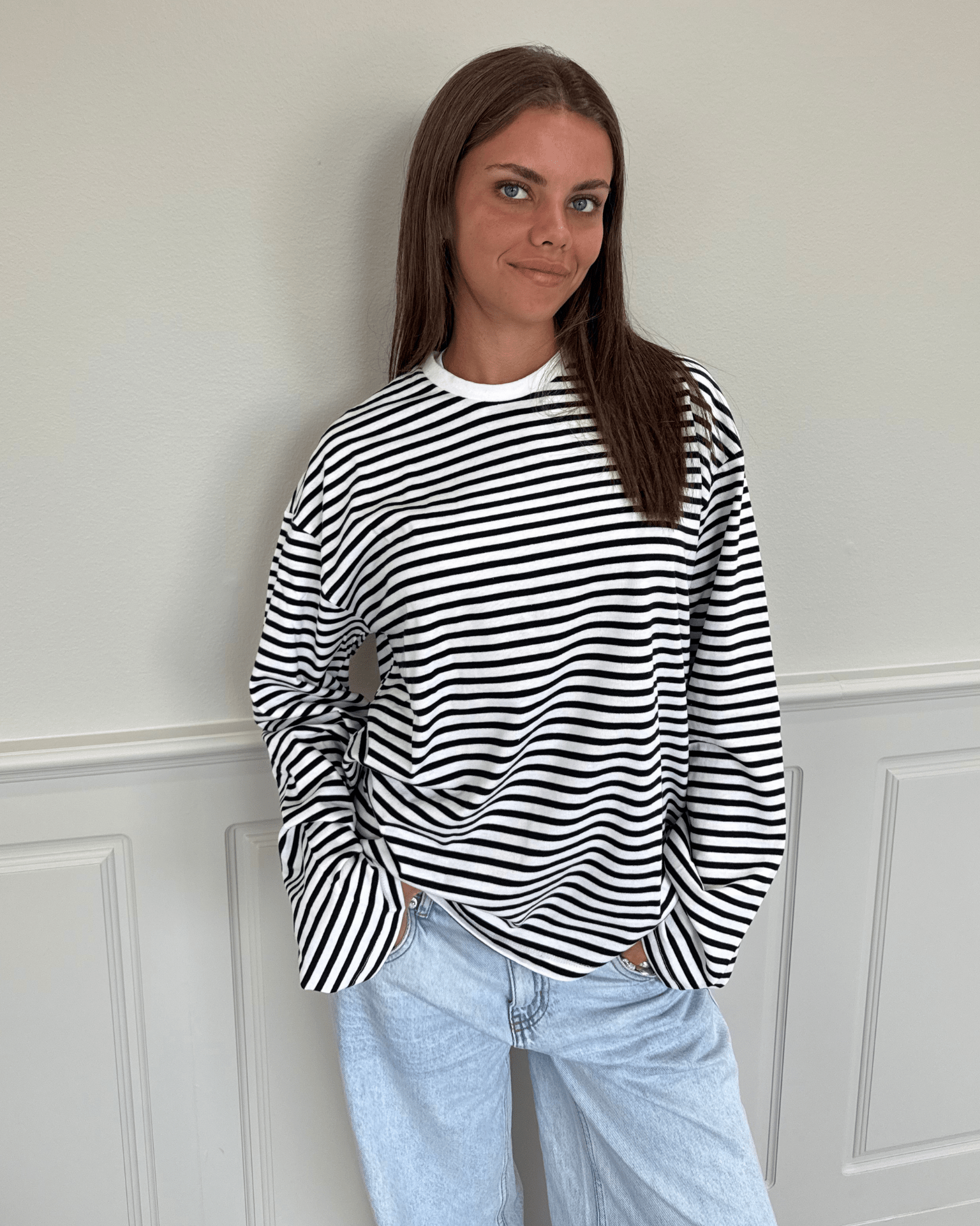 SADIE STRIPE TEE LS - CLOUD DANCER / BLACK