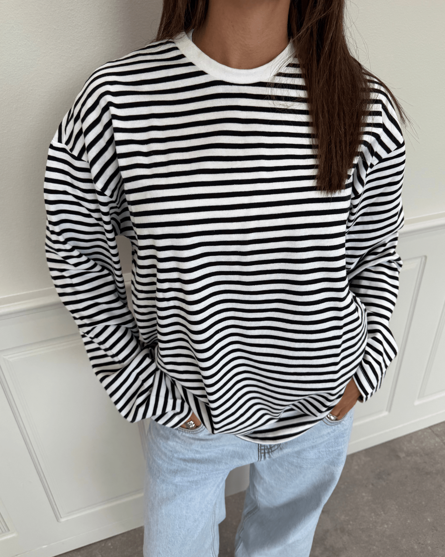 SADIE STRIPE TEE LS - CLOUD DANCER / BLACK
