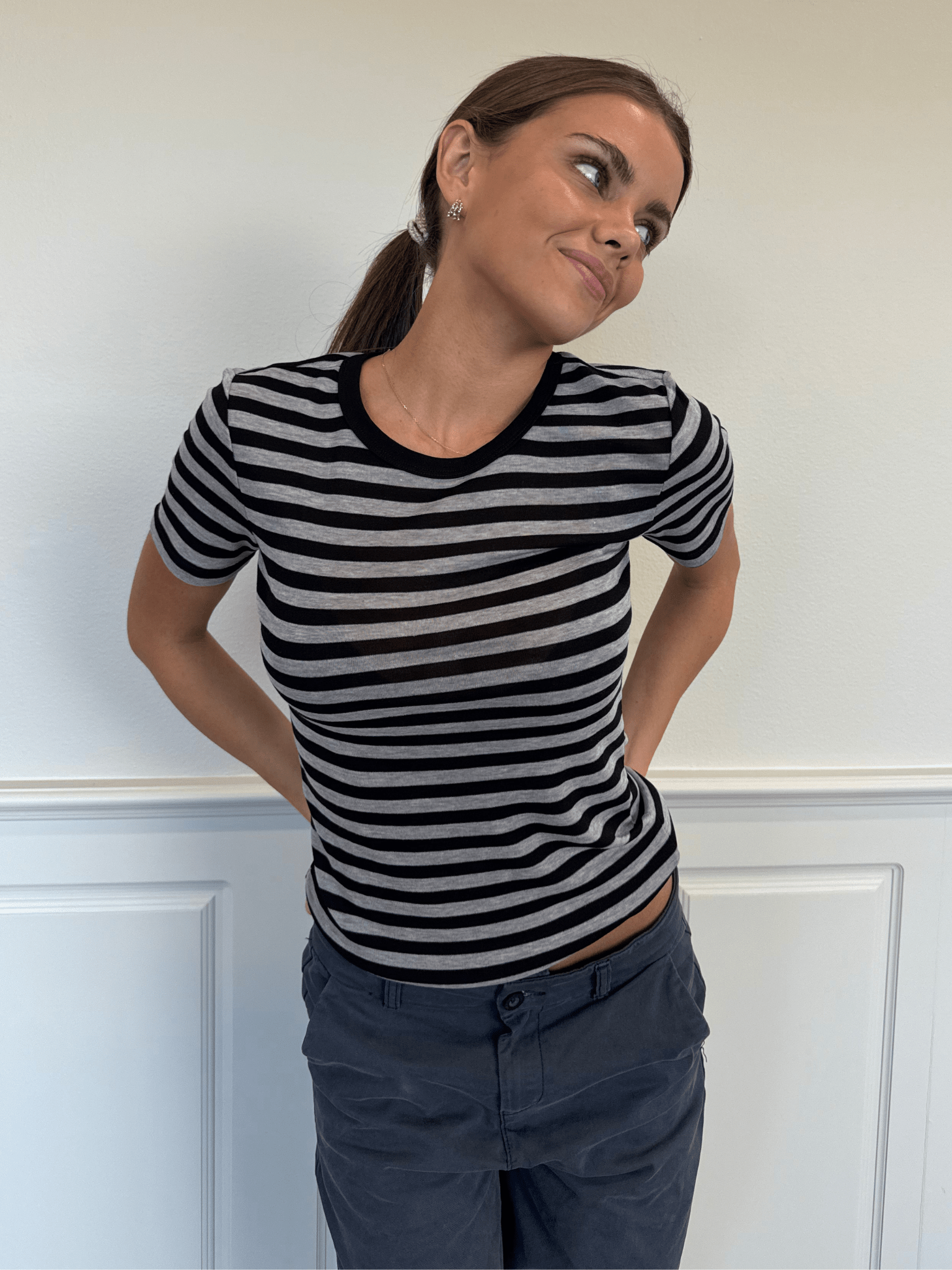 SIDSE Kurzarm-T-Shirt - Schwarz/Grau gestreift