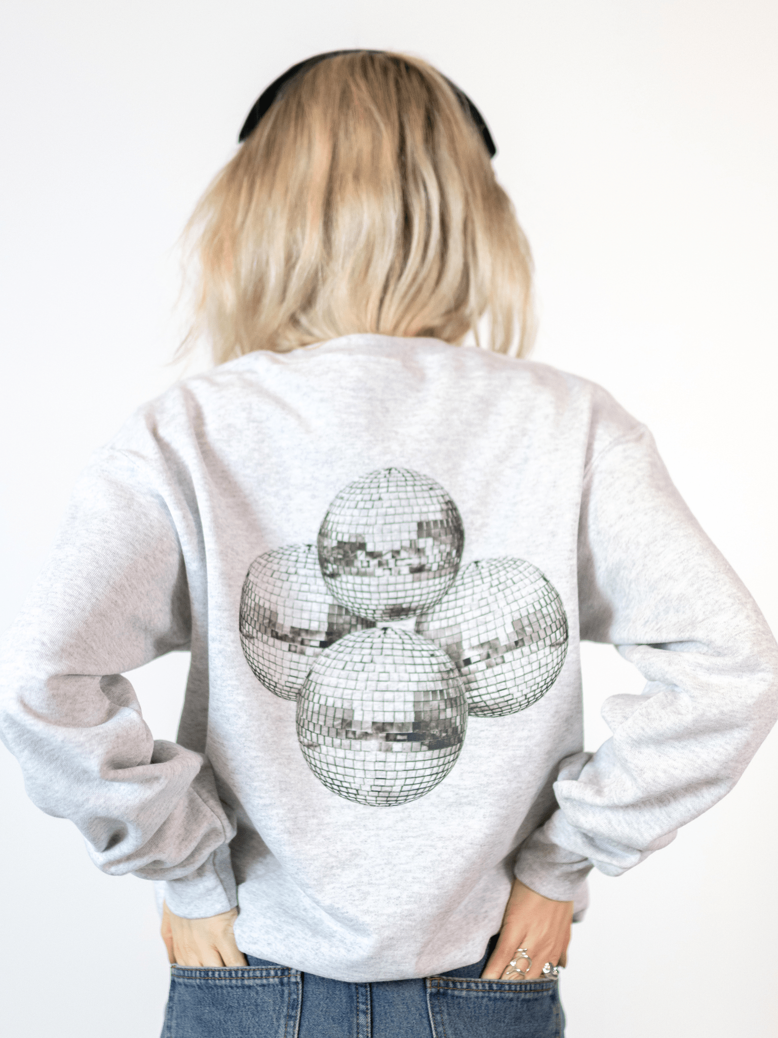 MEGA DISCO BALL (schwarz) SWEATSHIRT (Rückenaufdruck) - GRAU