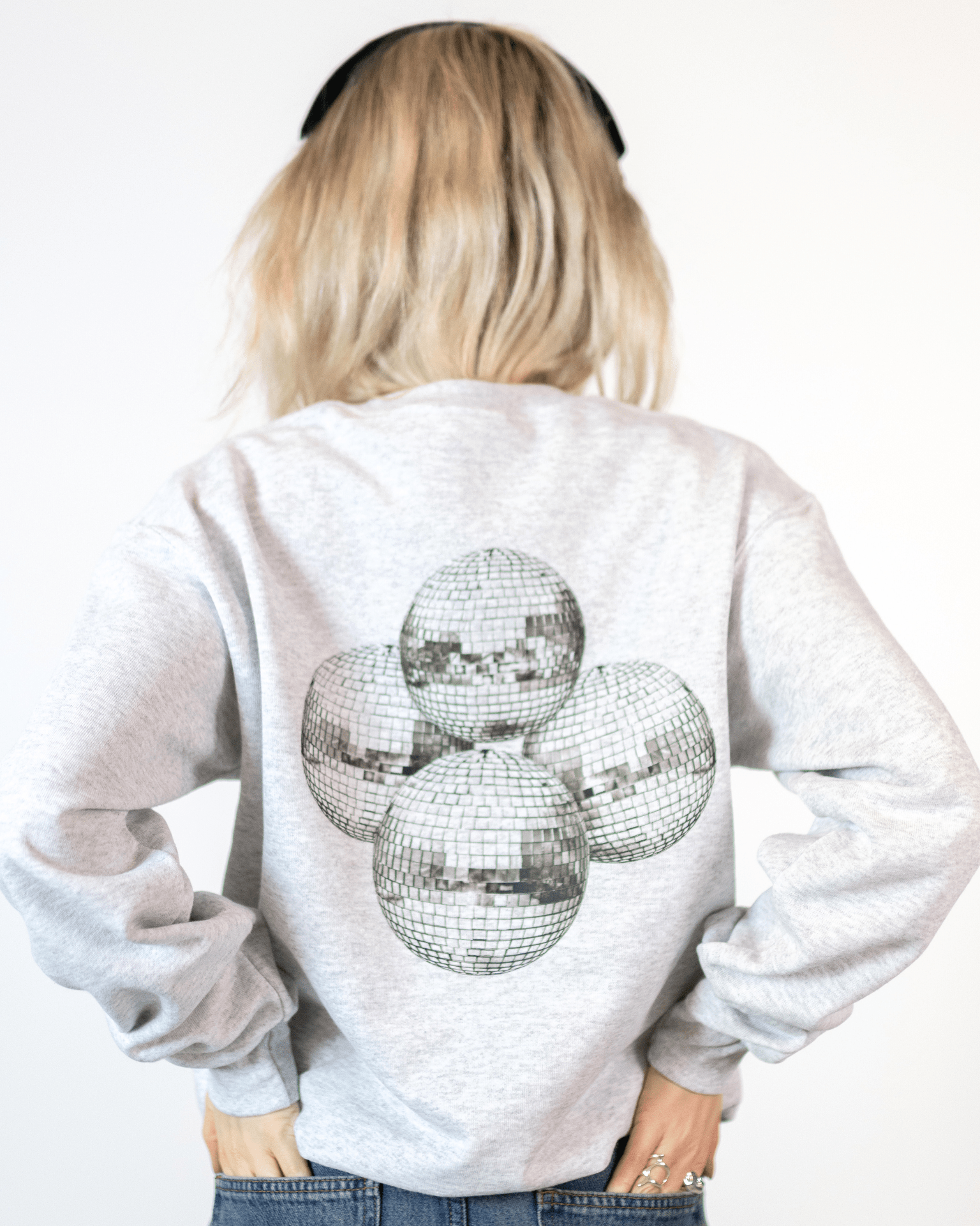 MEGA DISCO BALL (schwarz) SWEATSHIRT (Rückenaufdruck) - GRAU