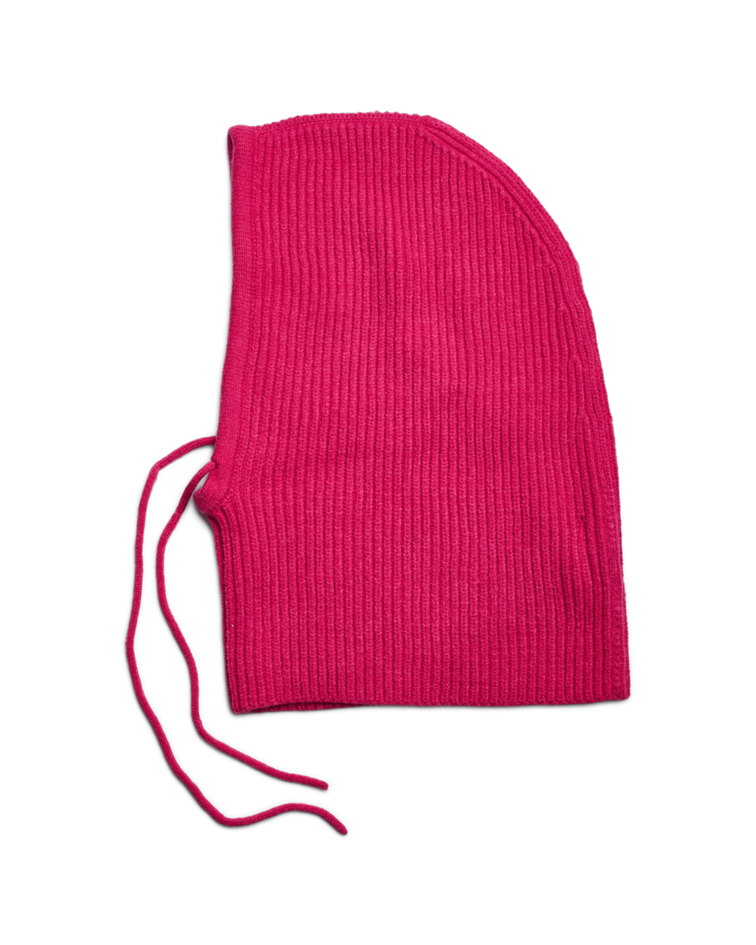 Strikket Jise balaclava i mørkerød beetroot lilla med bindebånd fra PIECES