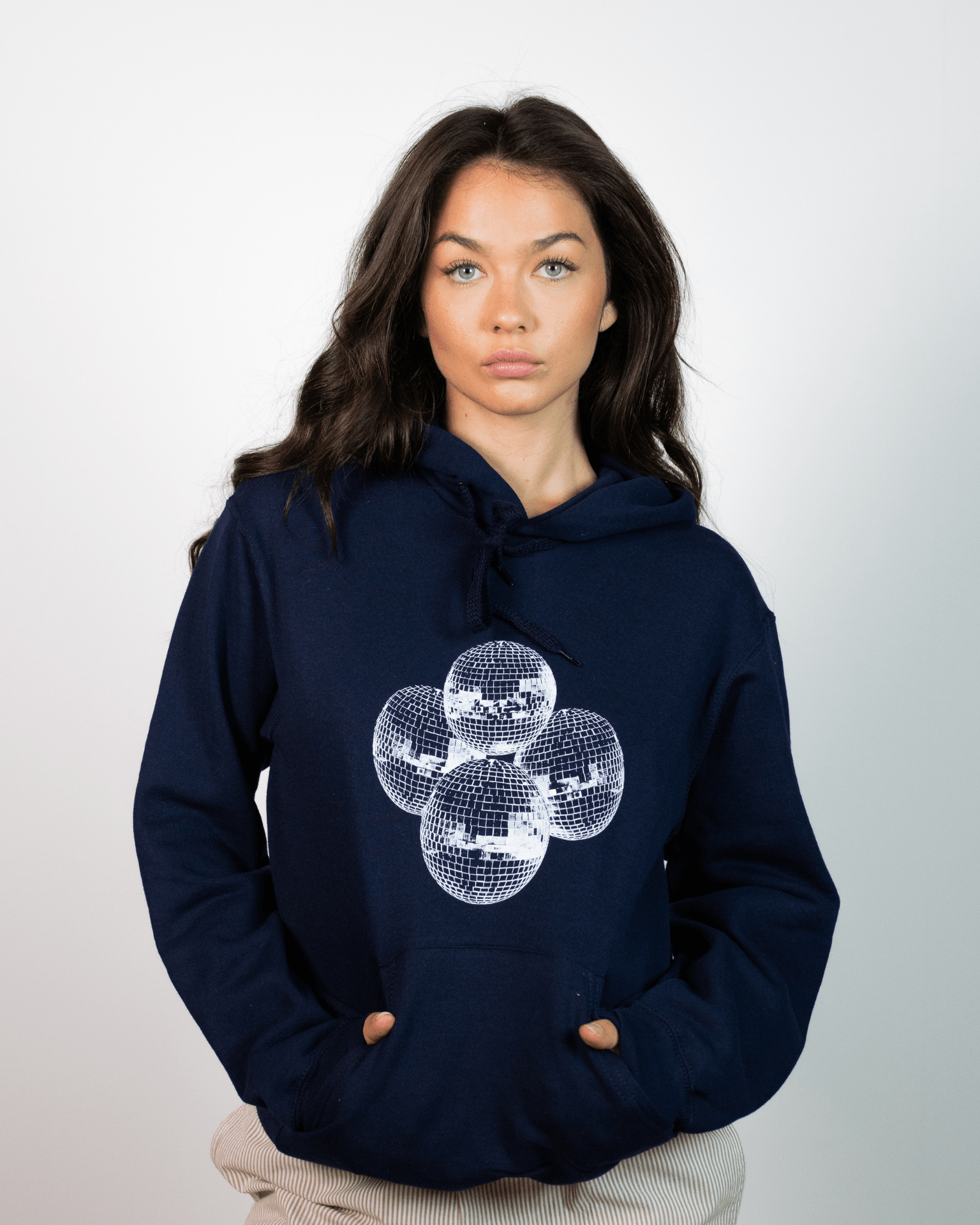 DISCO KUGLE (white) HOODIE - NAVY