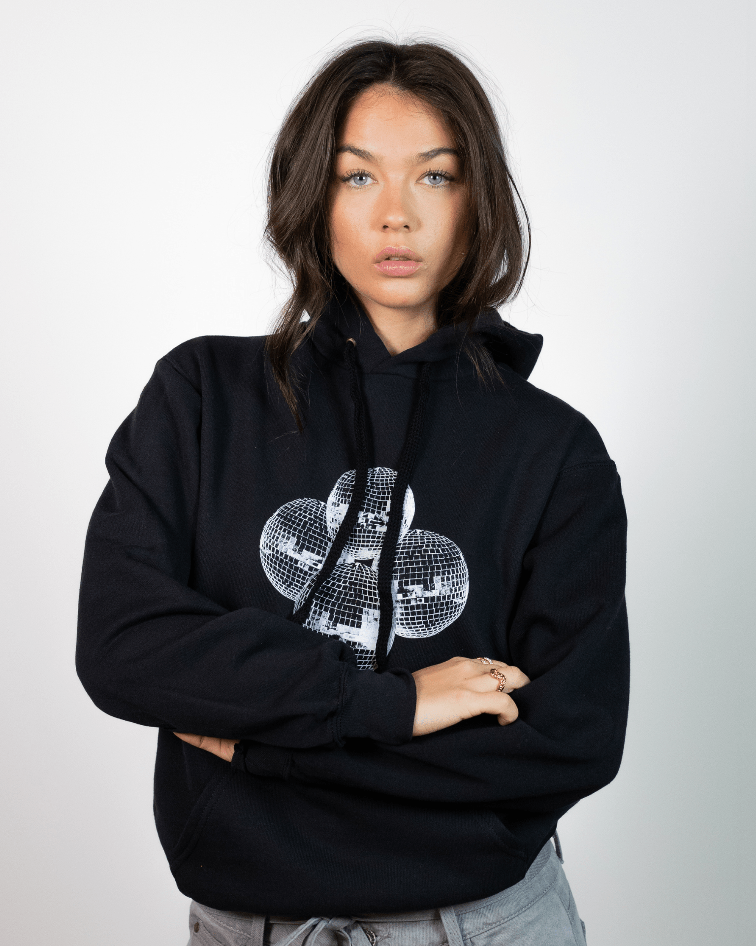 DISCO KUGLE (white) HOODIE - BLACK