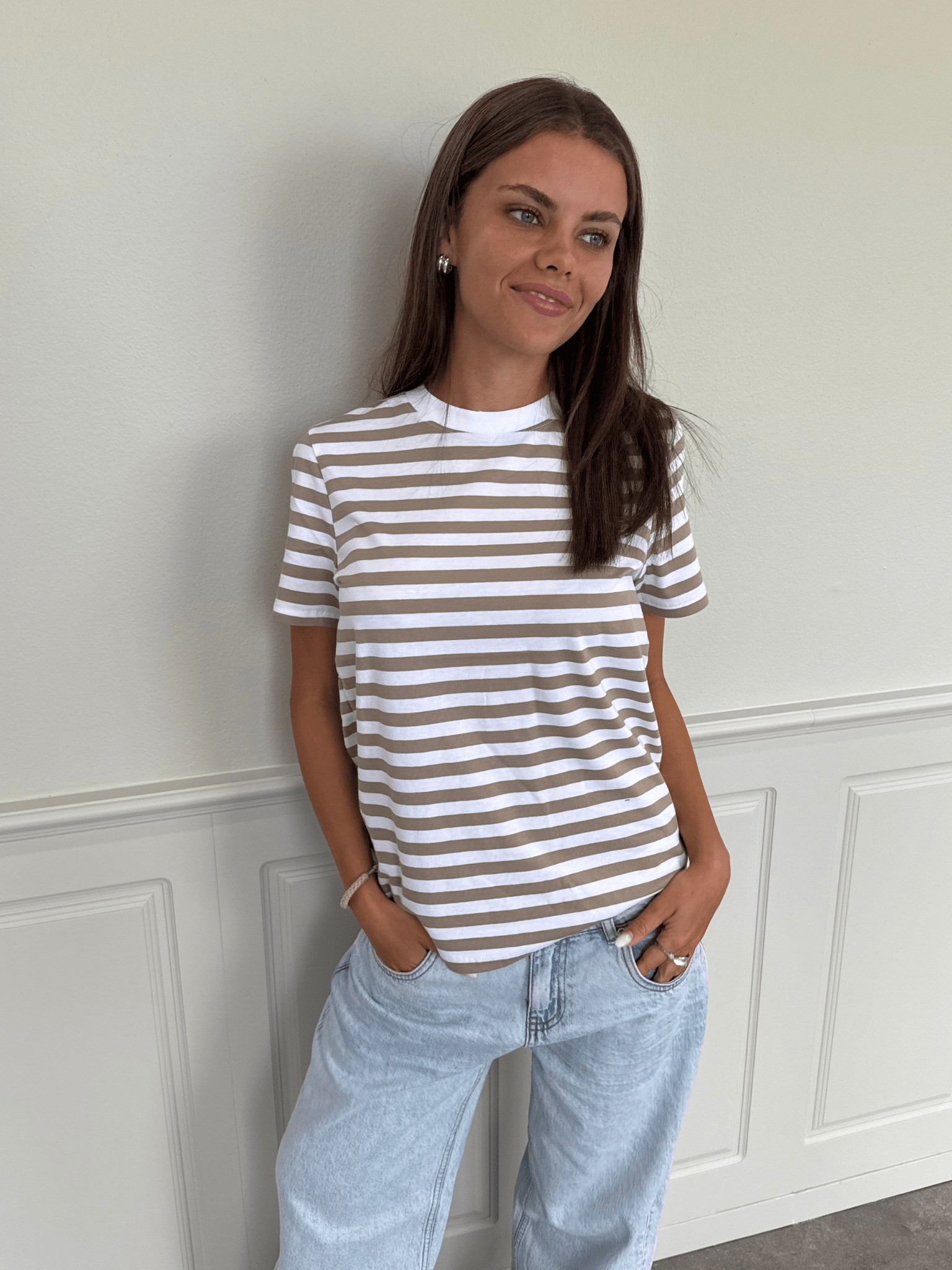 RIA STRIPE T-SHIRT - SILBERNER MINK/HELLWEISS