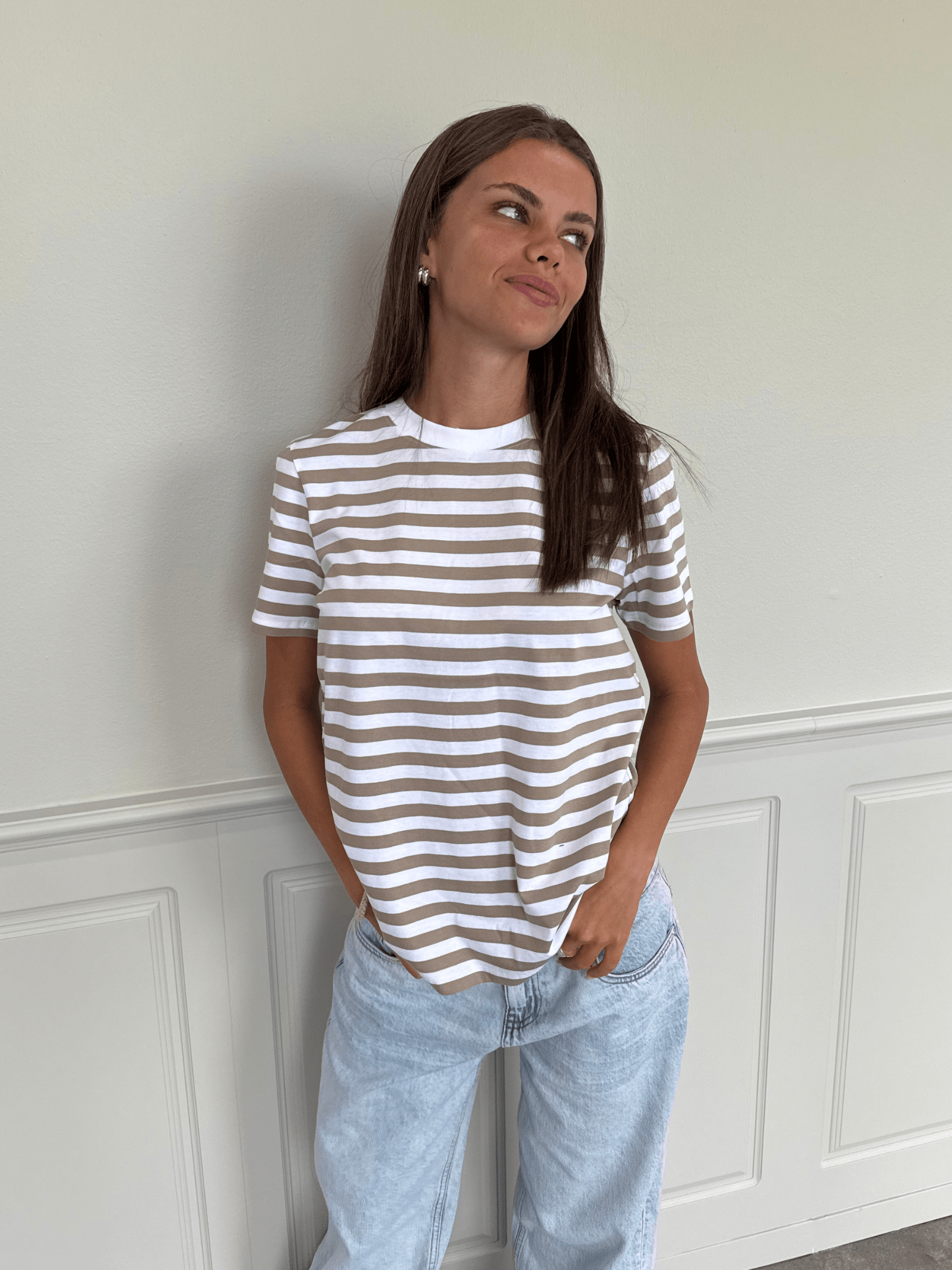 RIA STRIPE T-SHIRT - SILBERNER MINK/HELLWEISS