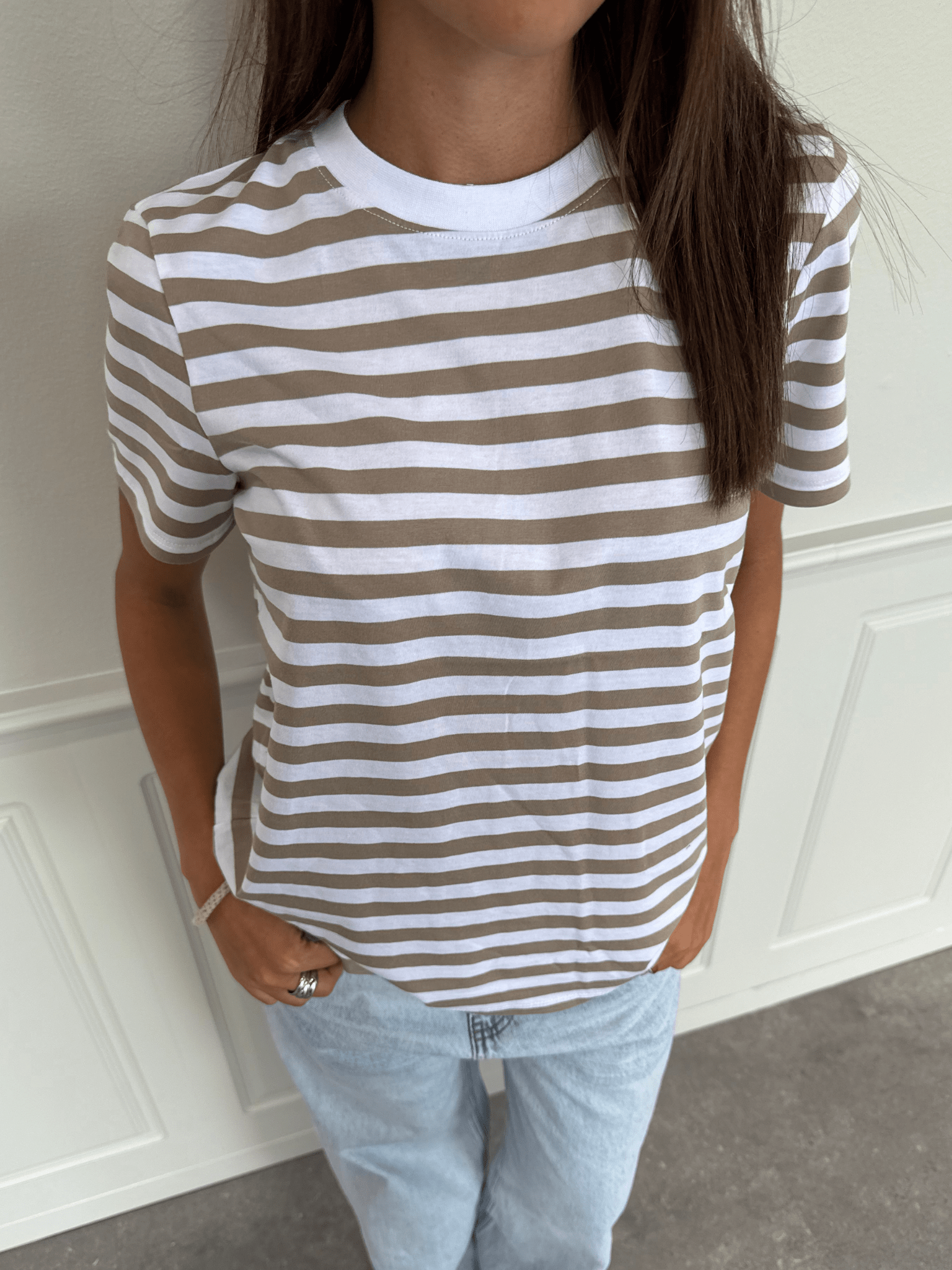 RIA STRIPE T-SHIRT - SILBERNER MINK/HELLWEISS