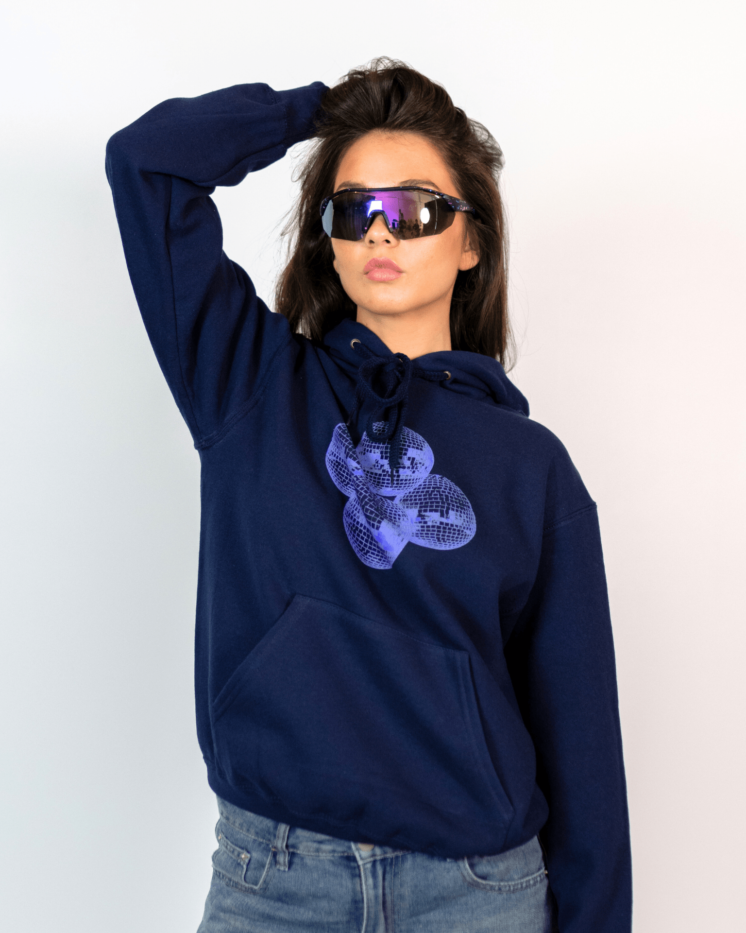 DISCO BALL (violett) HOODIE - MARINEBLAU