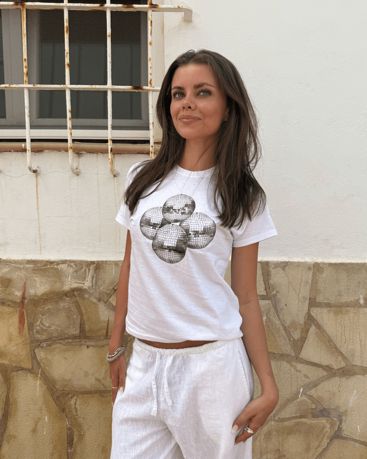 DISCO-KUGEL (schwarz), BABY-T-SHIRT - WEISS