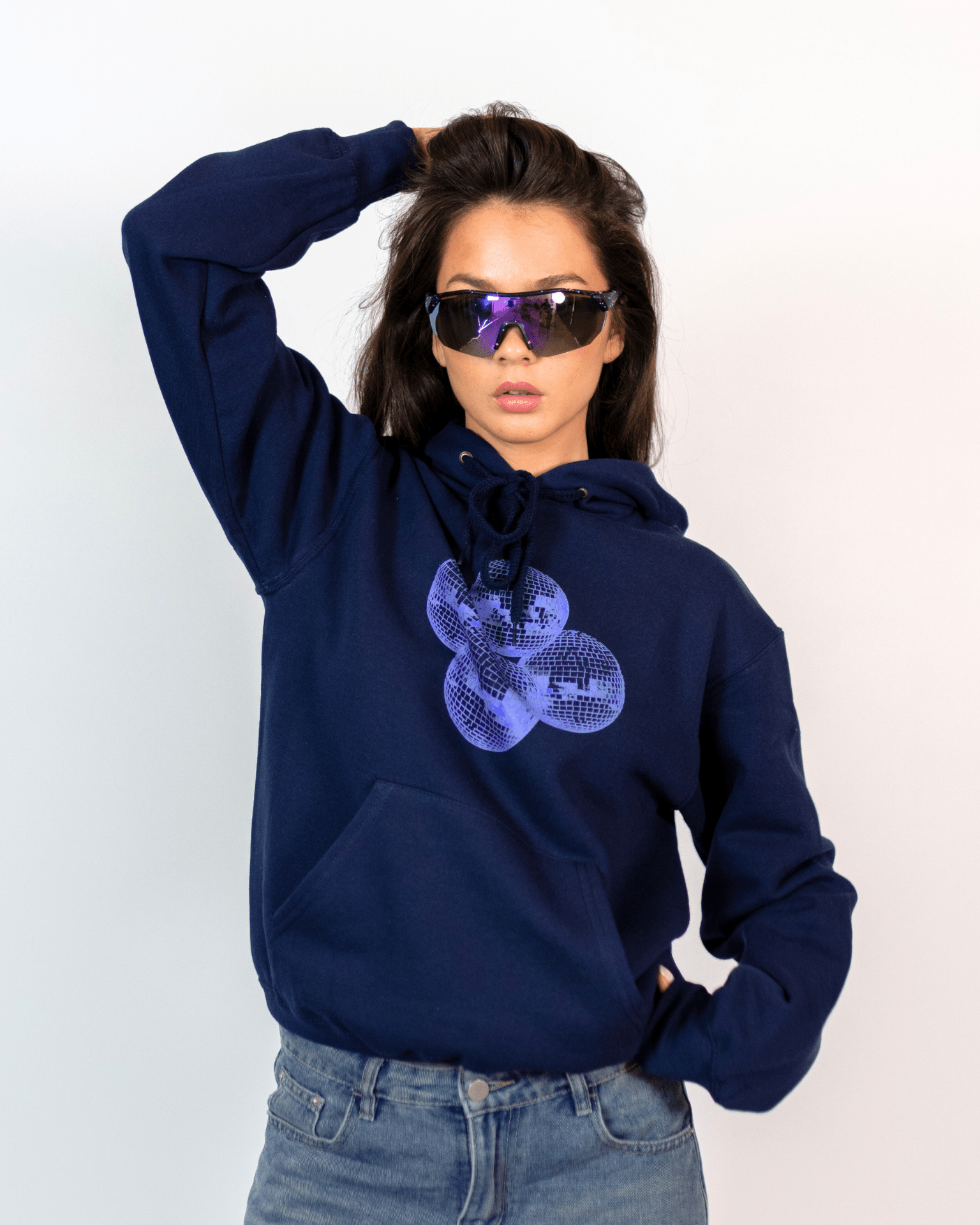 DISCO BALL (violett) HOODIE - MARINEBLAU