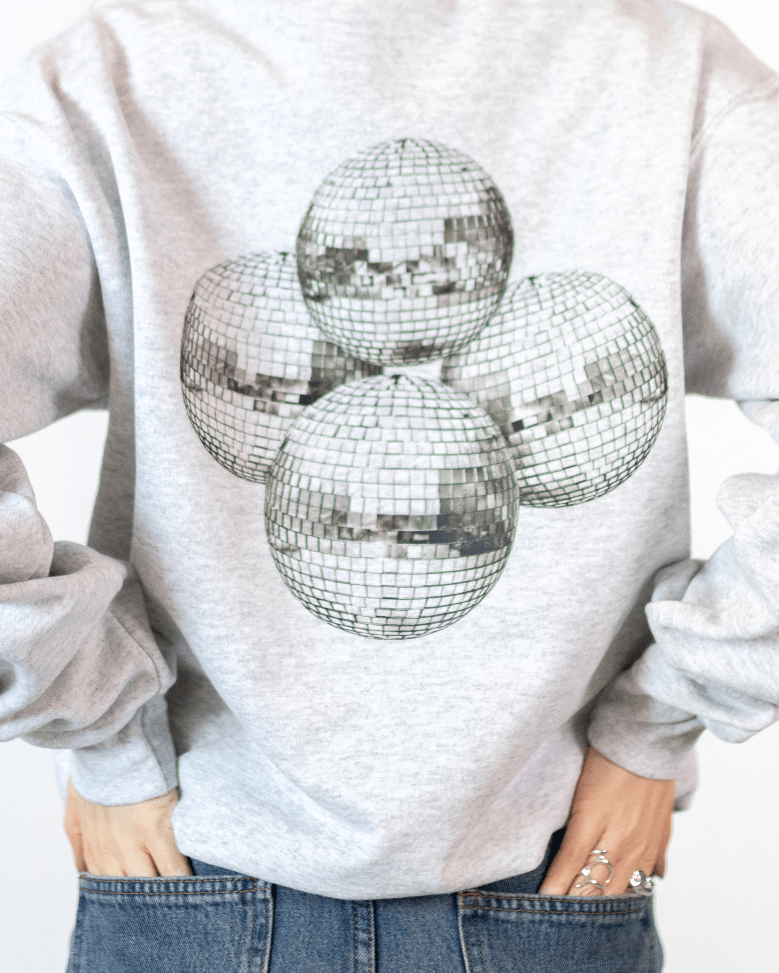 MEGA DISCO BALL (schwarz) SWEATSHIRT (Rückenaufdruck) - GRAU