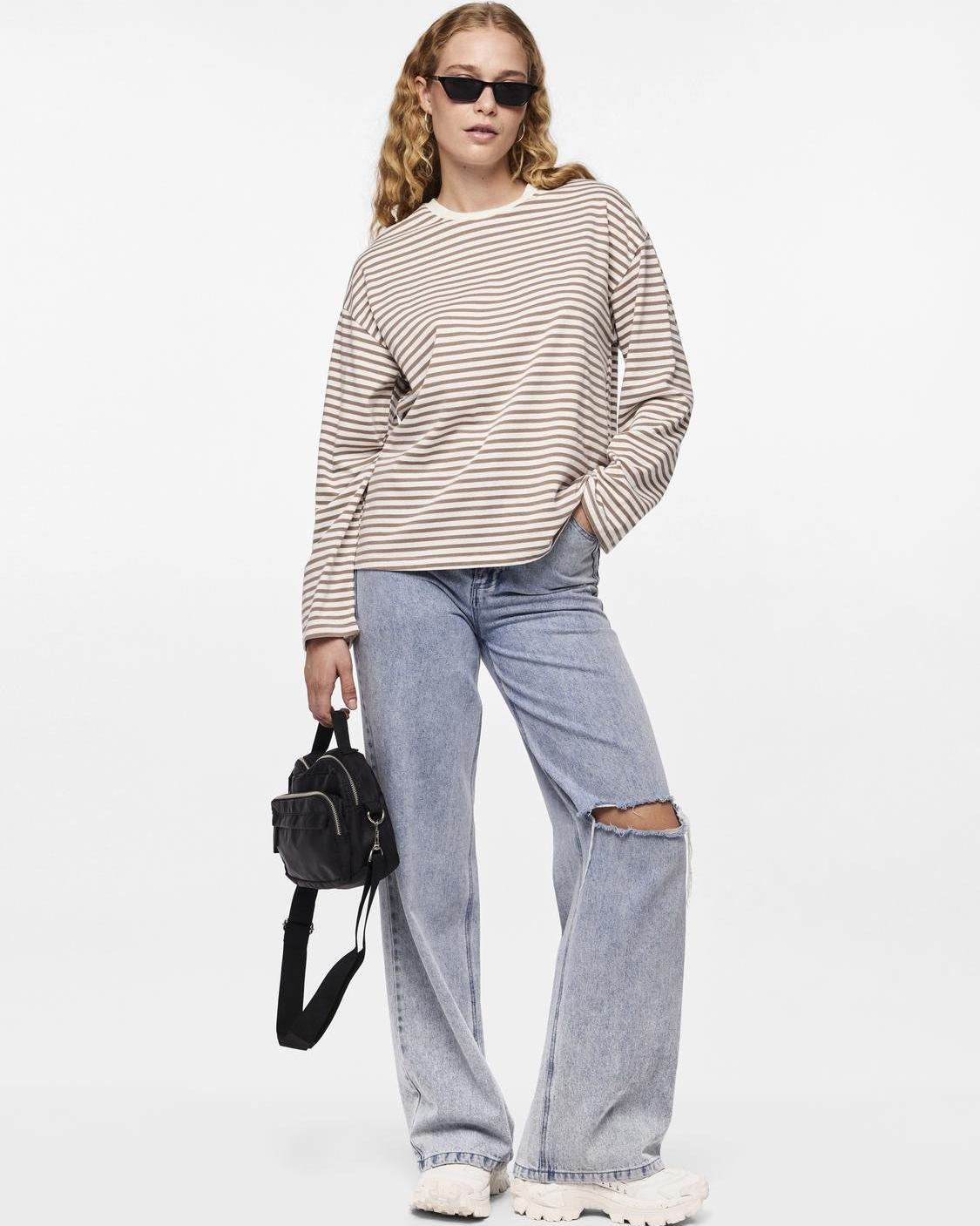 SADIE STRIPE TEE LS - CLOUD DANCER / FOSSIL