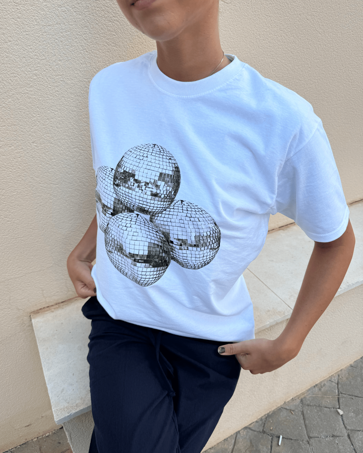 MEGA DISCO KUGLE UNISEX T-SHIRT - WHITE