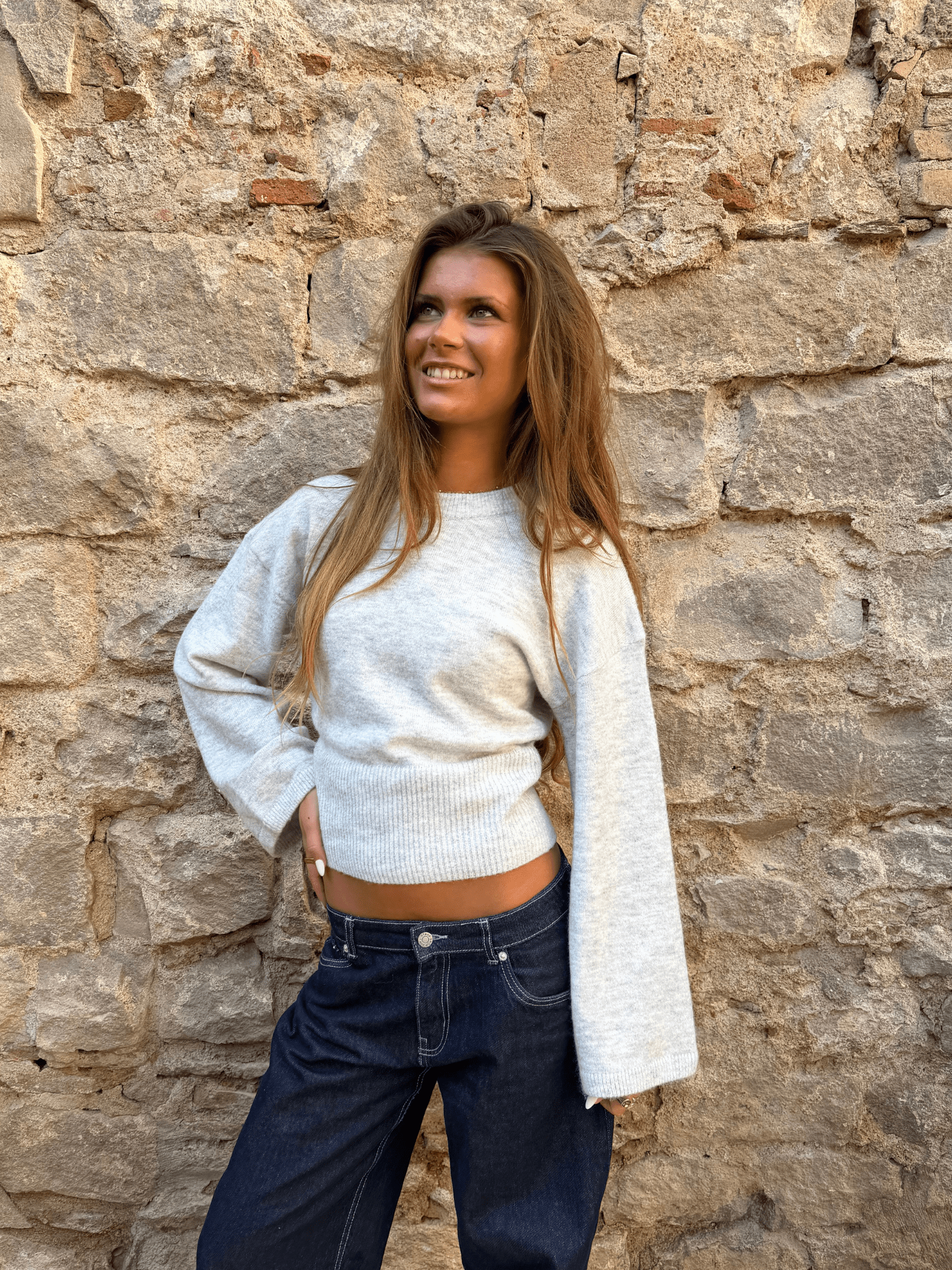 ELLEN ANGEL SLEEVE KNIT - LT GREY