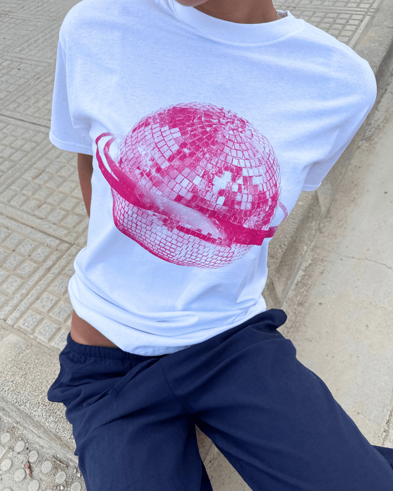 PLANET DISCO (pink) UNISEX T-SHIRT - WHITE