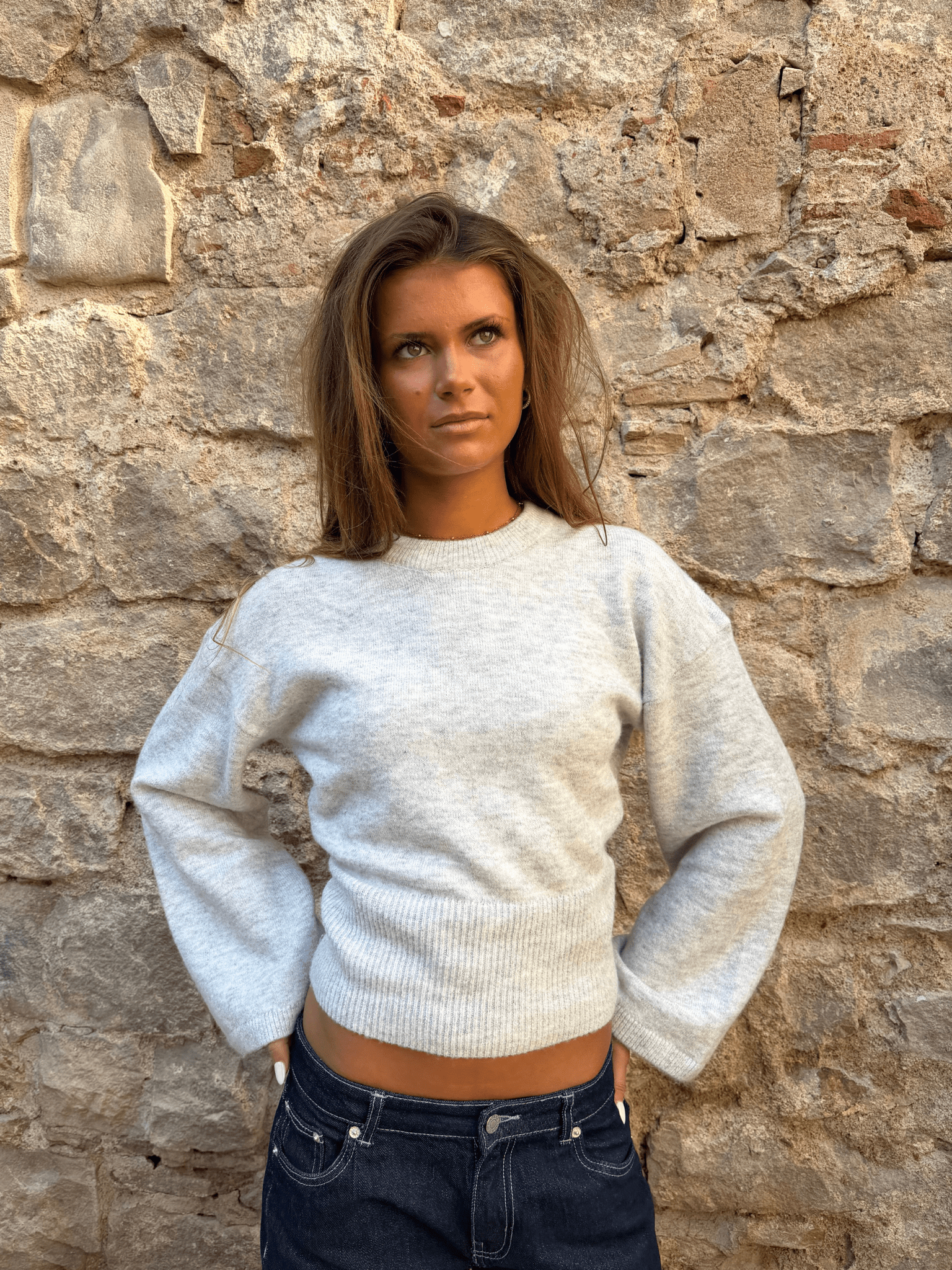 ELLEN ANGEL SLEEVE KNIT - LT GREY