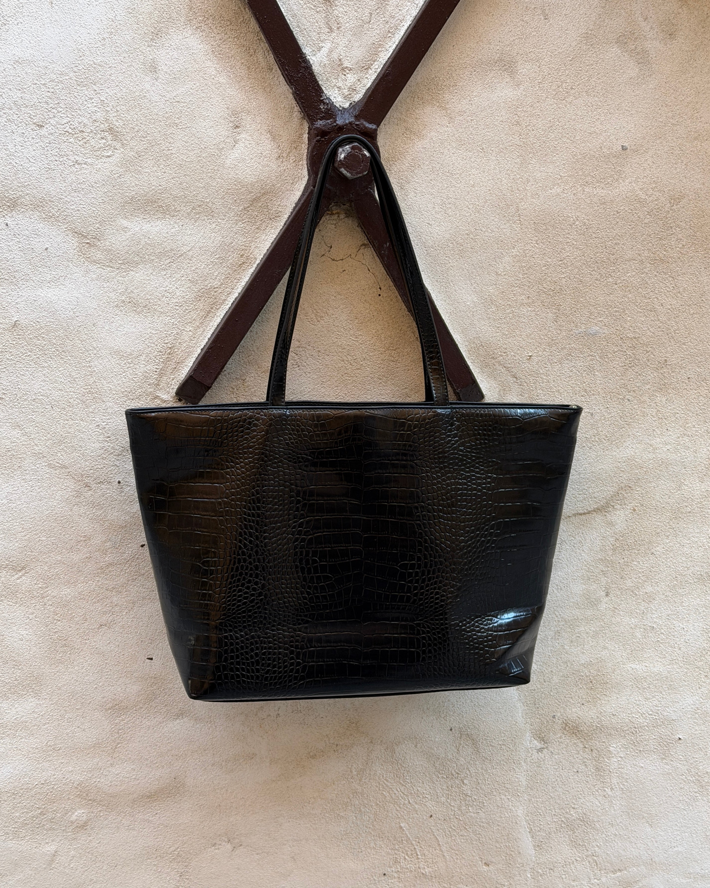 AMY CROC BAG - BLACK