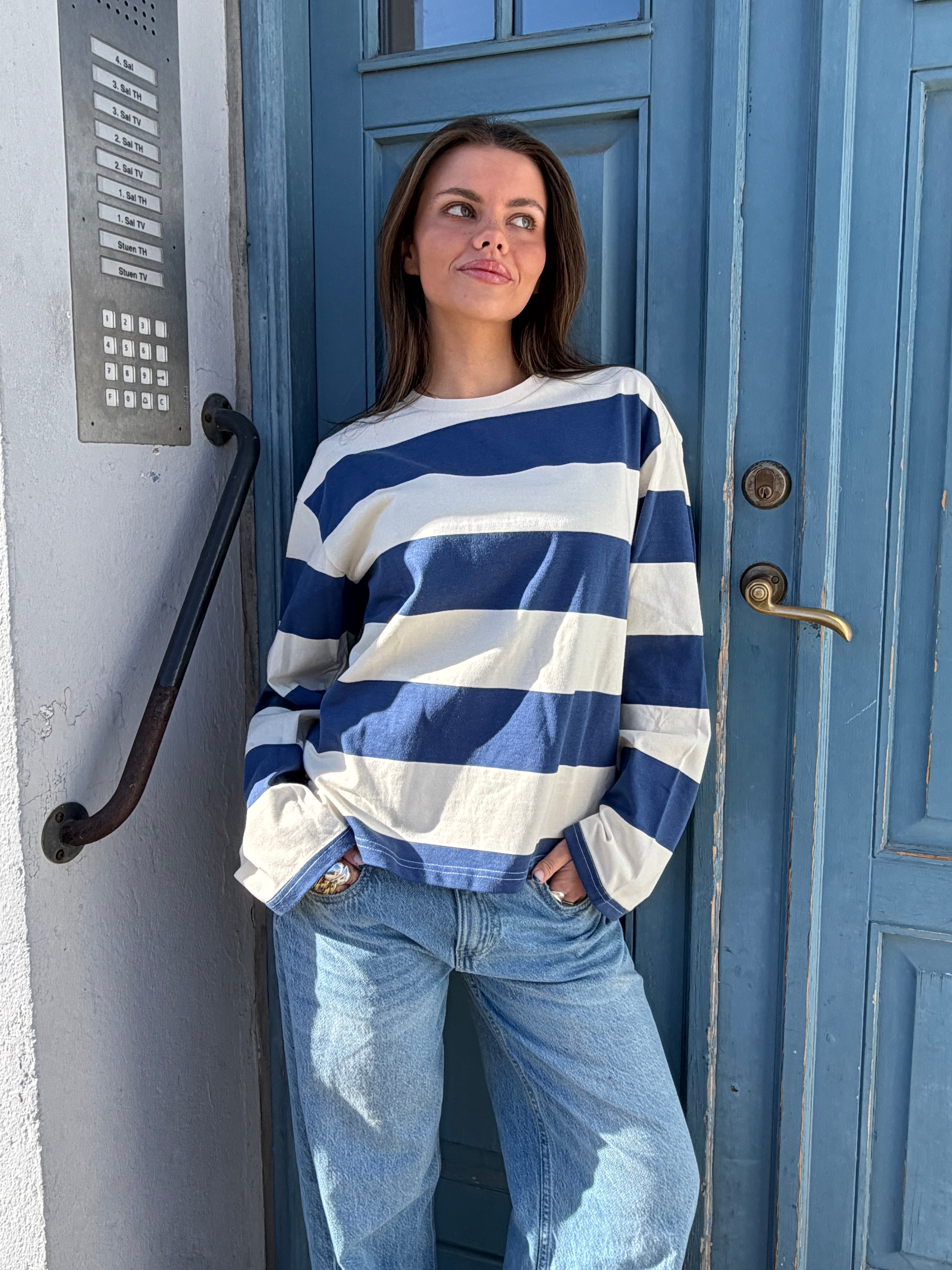 MYNTE WIDE STRIPE - BLUE/OFF WHITE