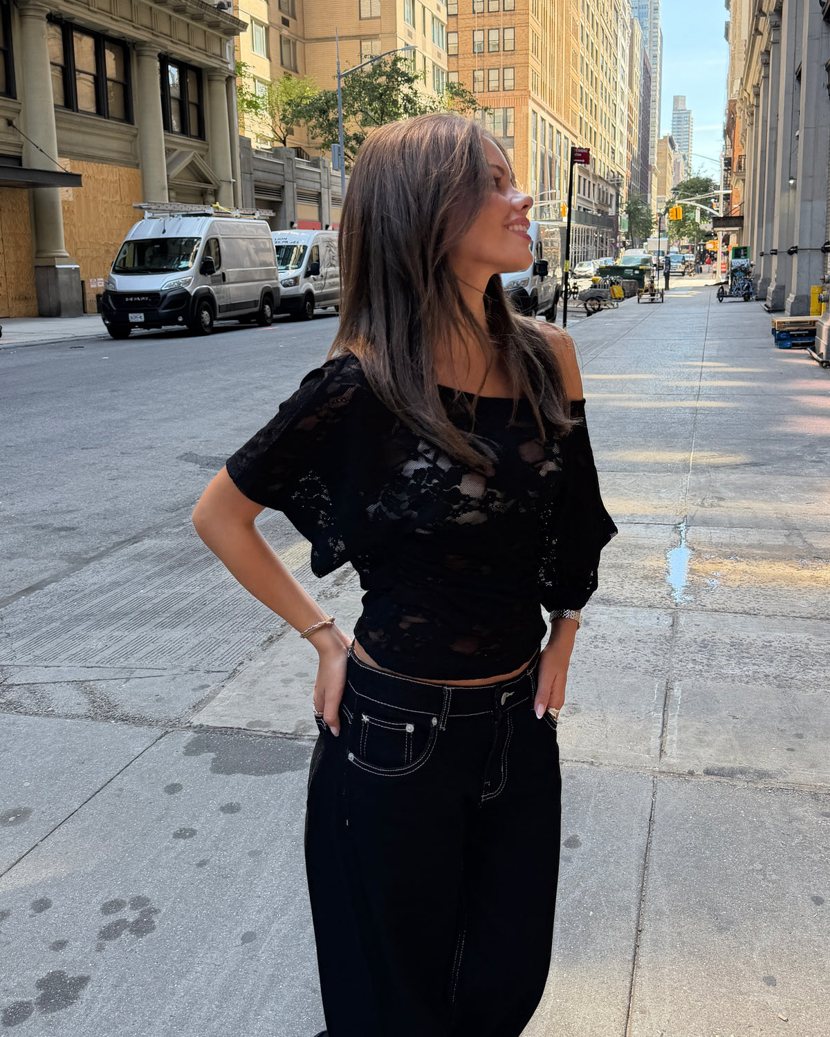 MATHILDE LACE TOP - BLACK - Dinvintageshop