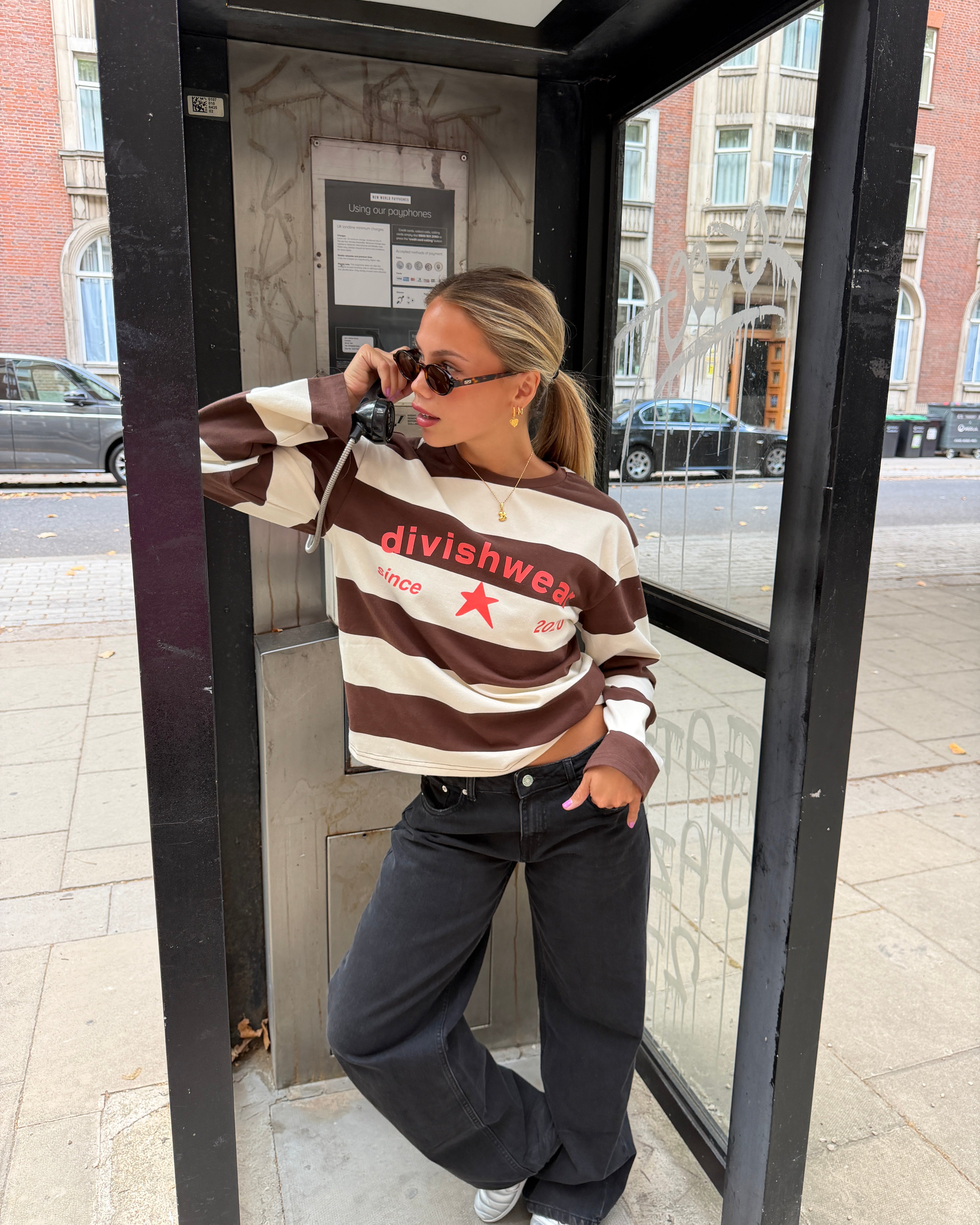 DAGMAR STRIPE TEE - BROWN/CORAL