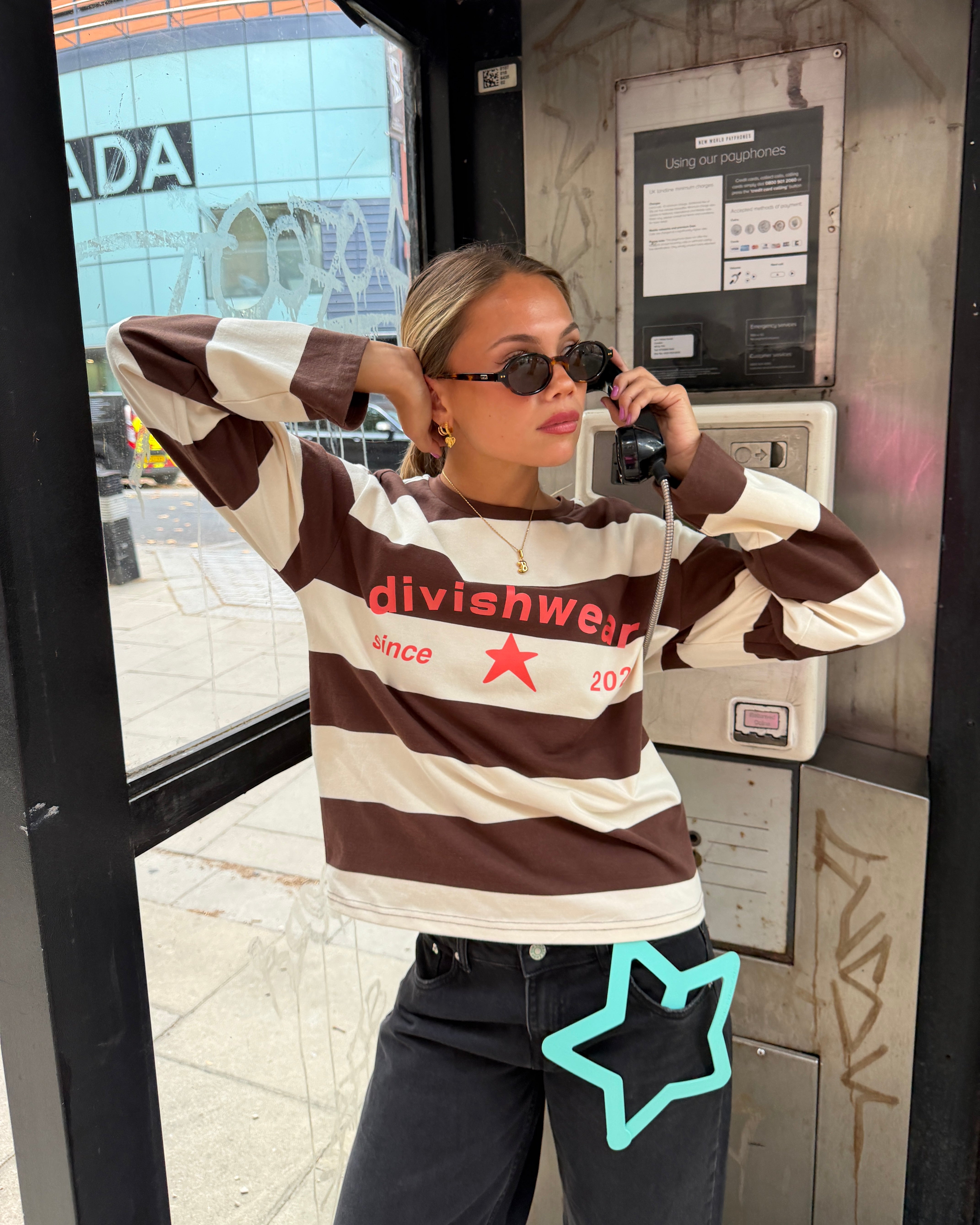 DAGMAR STRIPE TEE - BROWN/CORAL