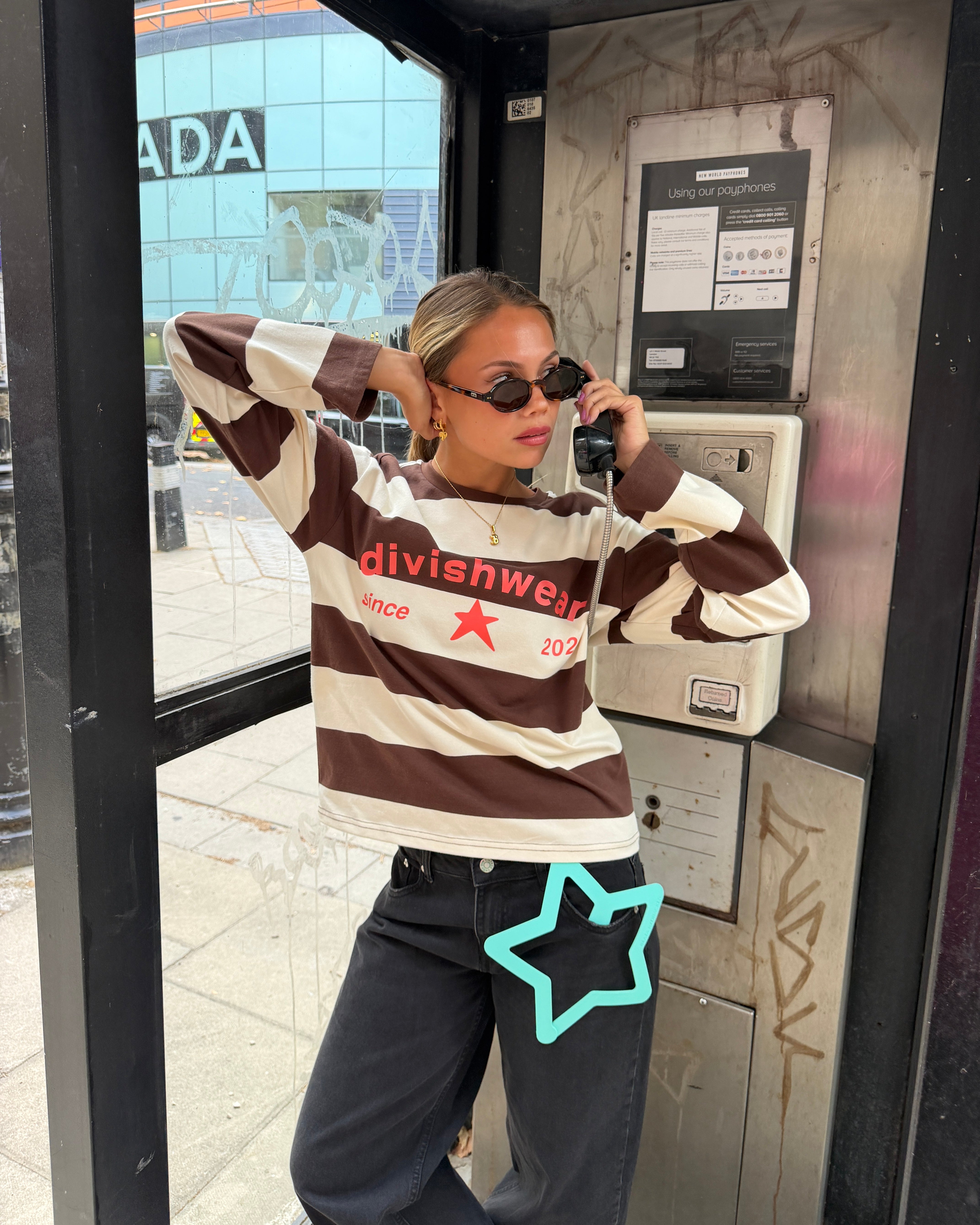 DAGMAR STRIPE TEE - BROWN/CORAL