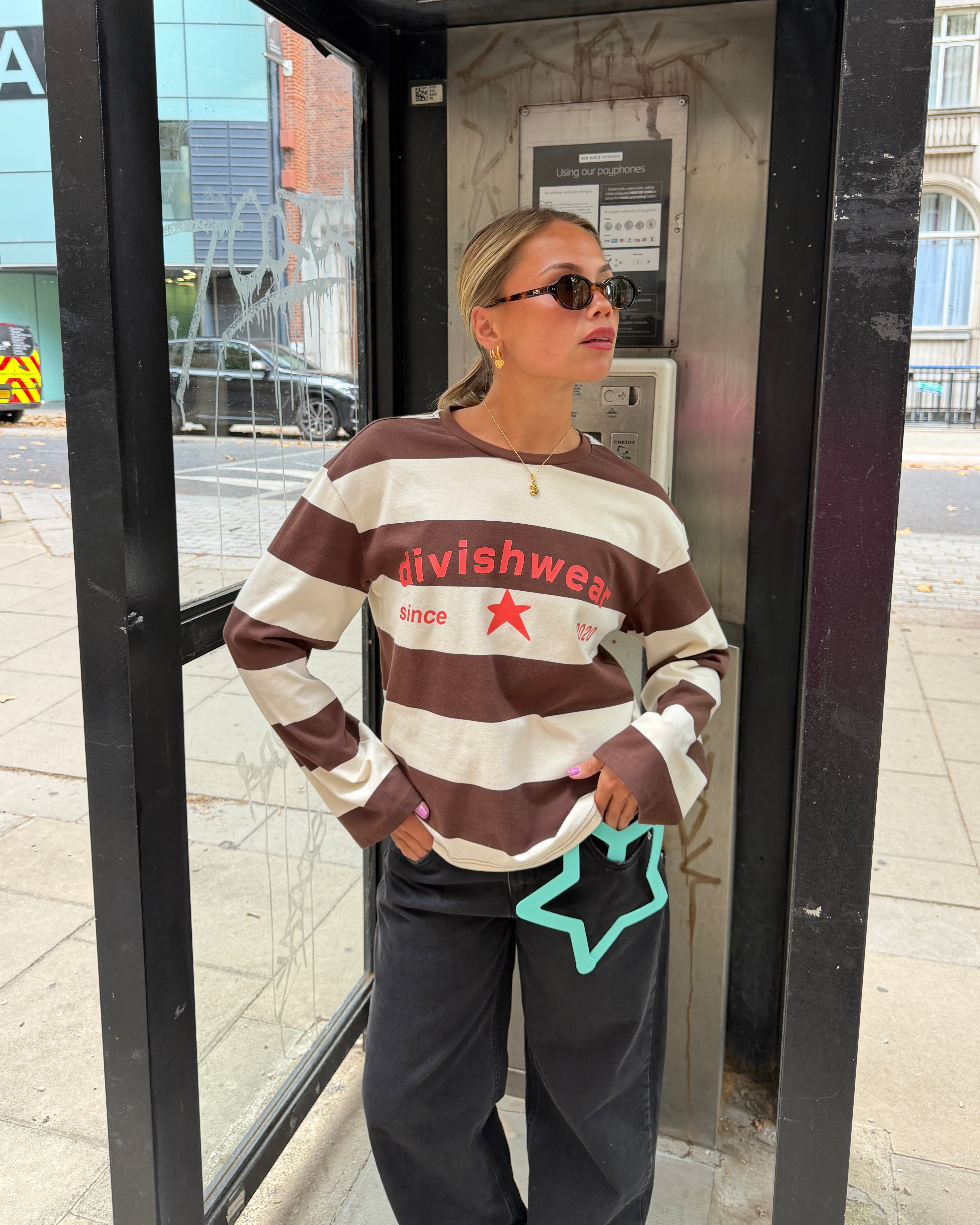 DAGMAR STRIPE TEE - BROWN/CORAL