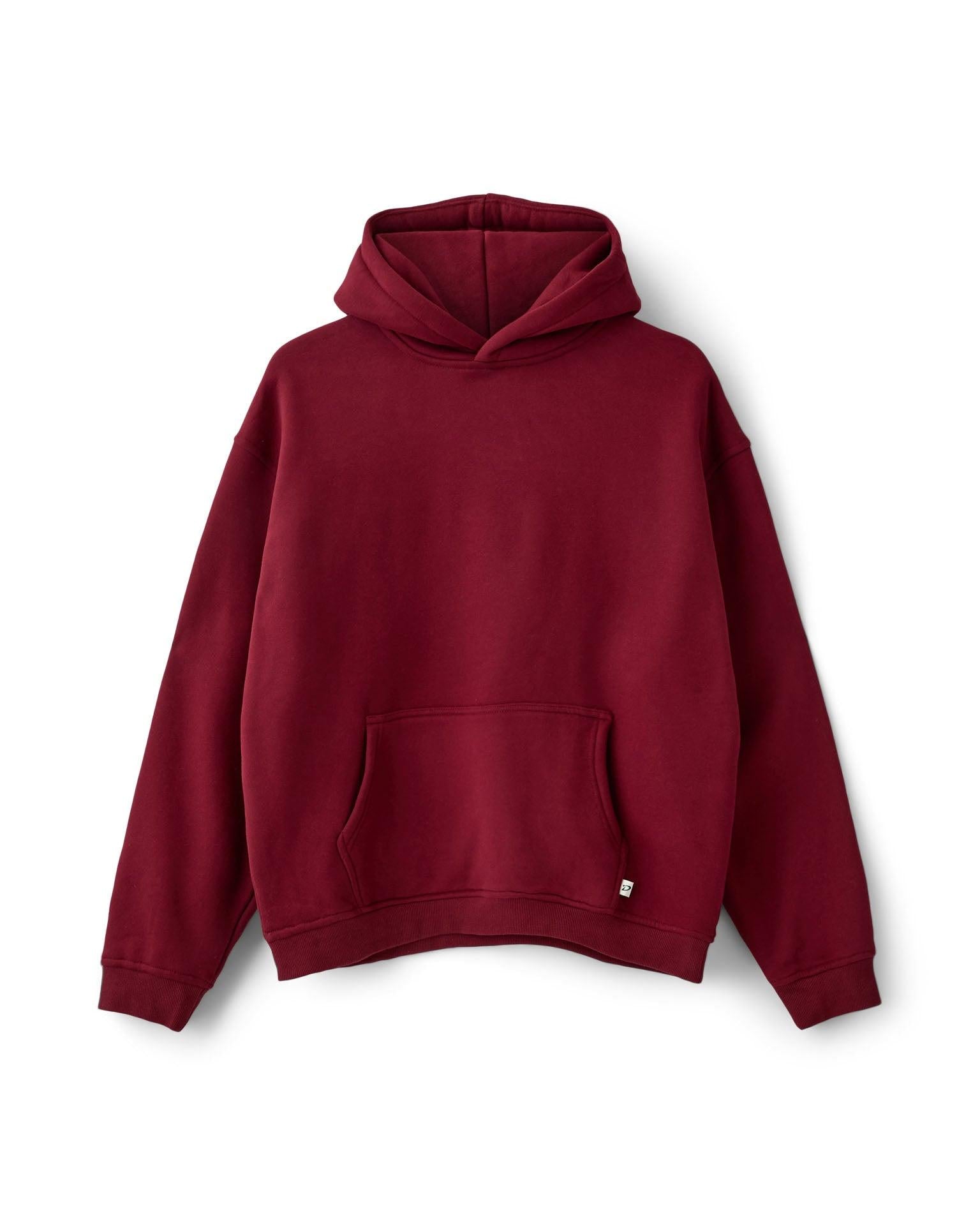 Oversized burgundy hoodie i blød bomuld med kængurulomme og hætte