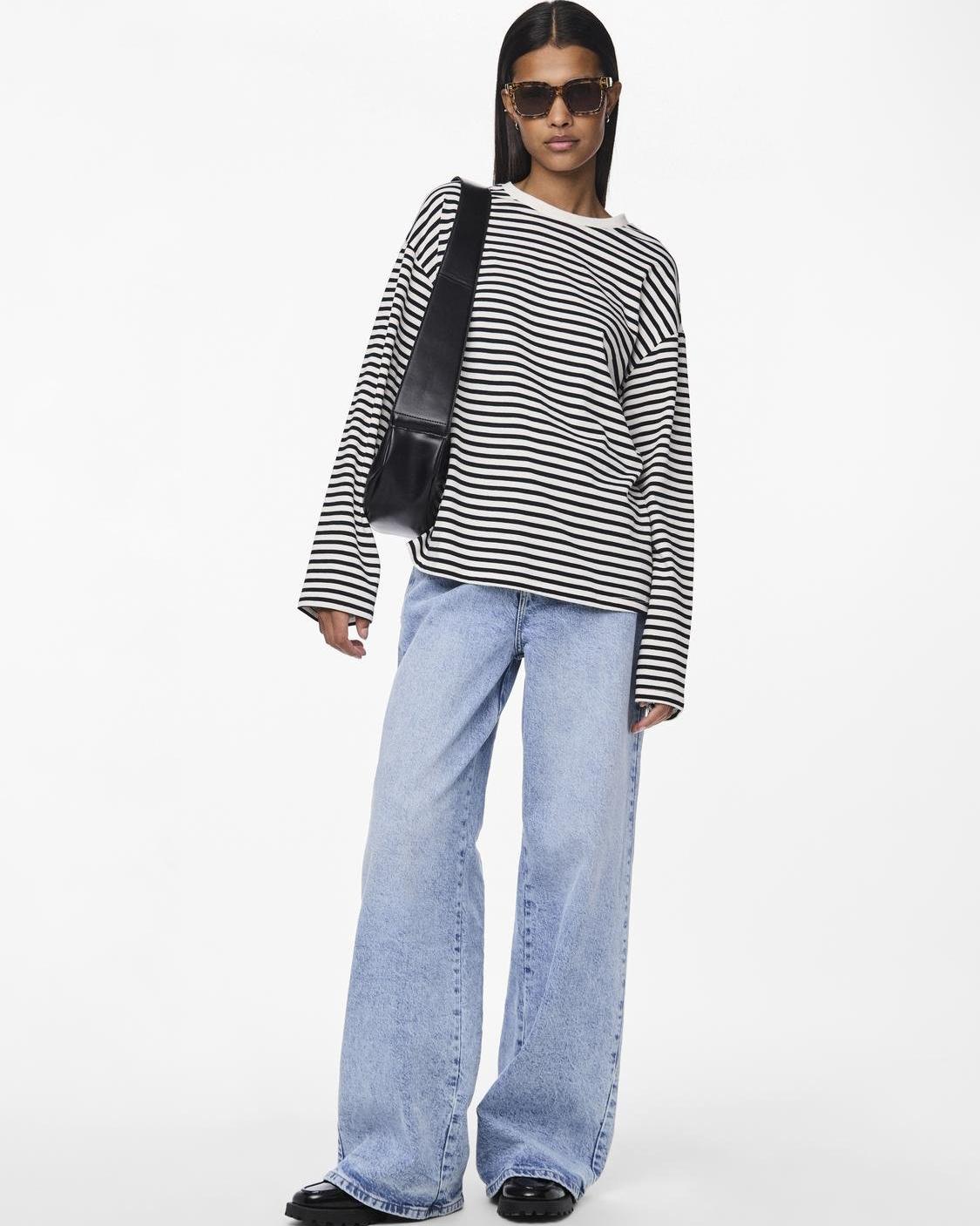 SADIE STRIPE TEE LS - CLOUD DANCER / BLACK