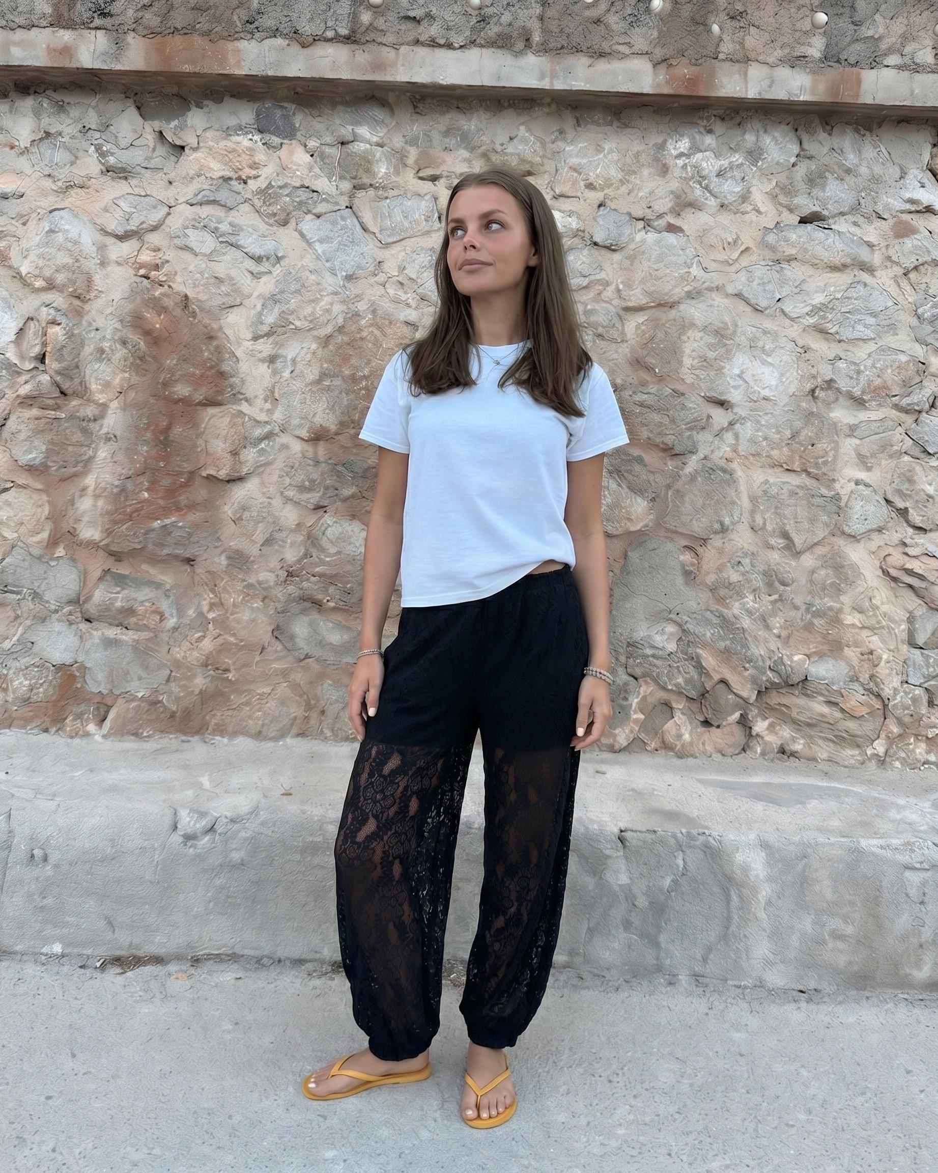 ALINE BALLOON LACE PANTS - Black