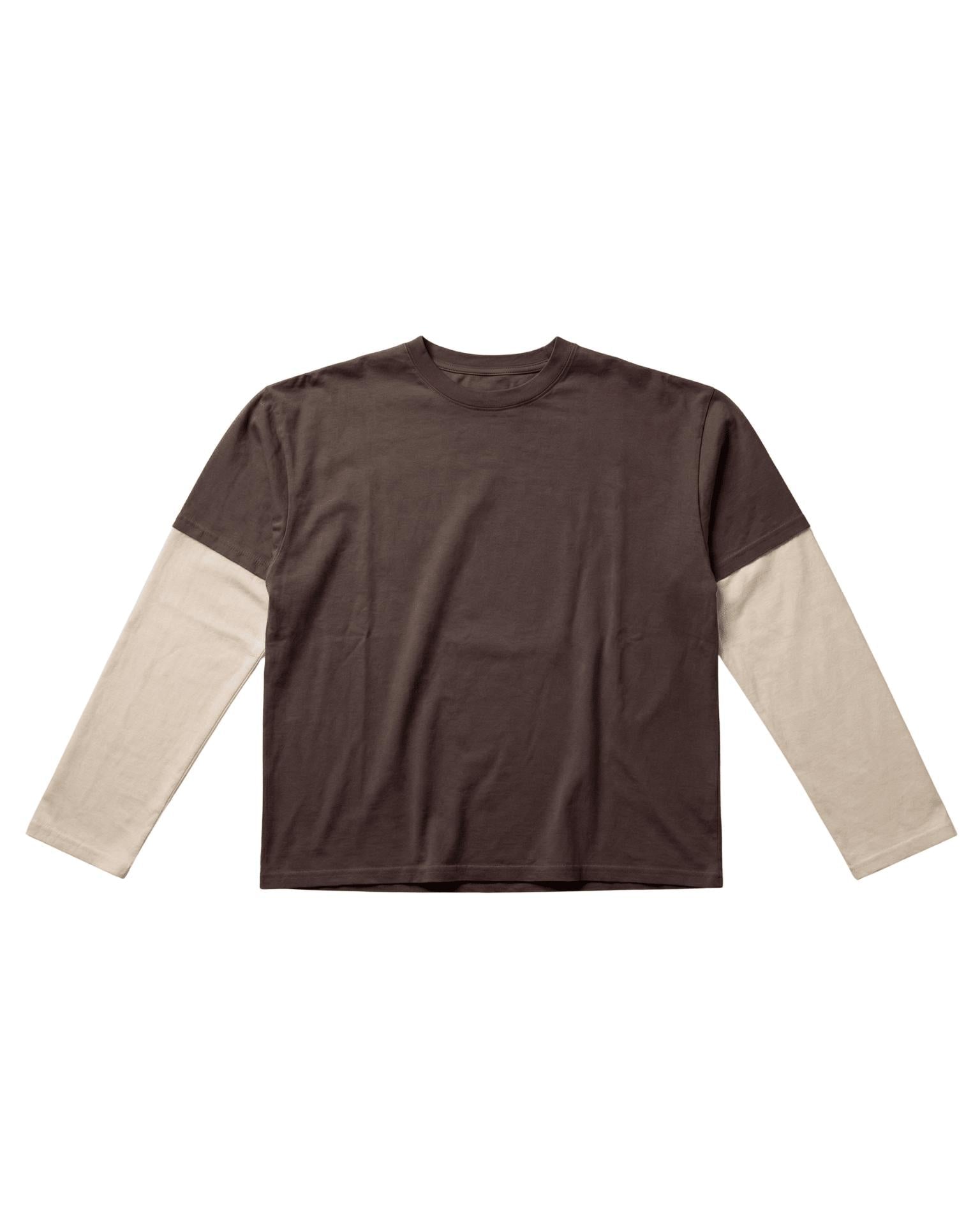 ALVIA LAYERED TEE - DARK BROWN/BEIGE