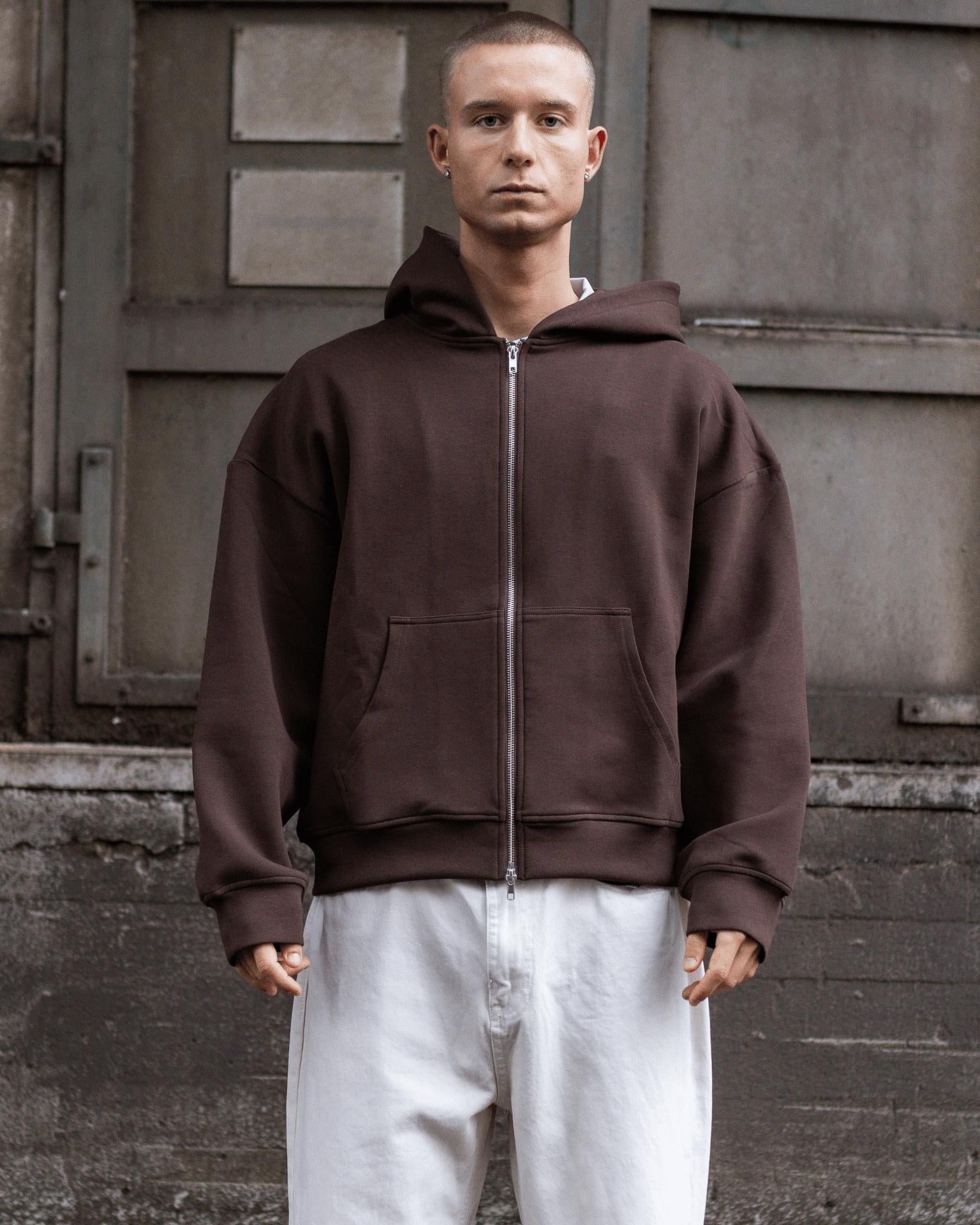 ASH SCUBA ZIP HOODIE - BROWN