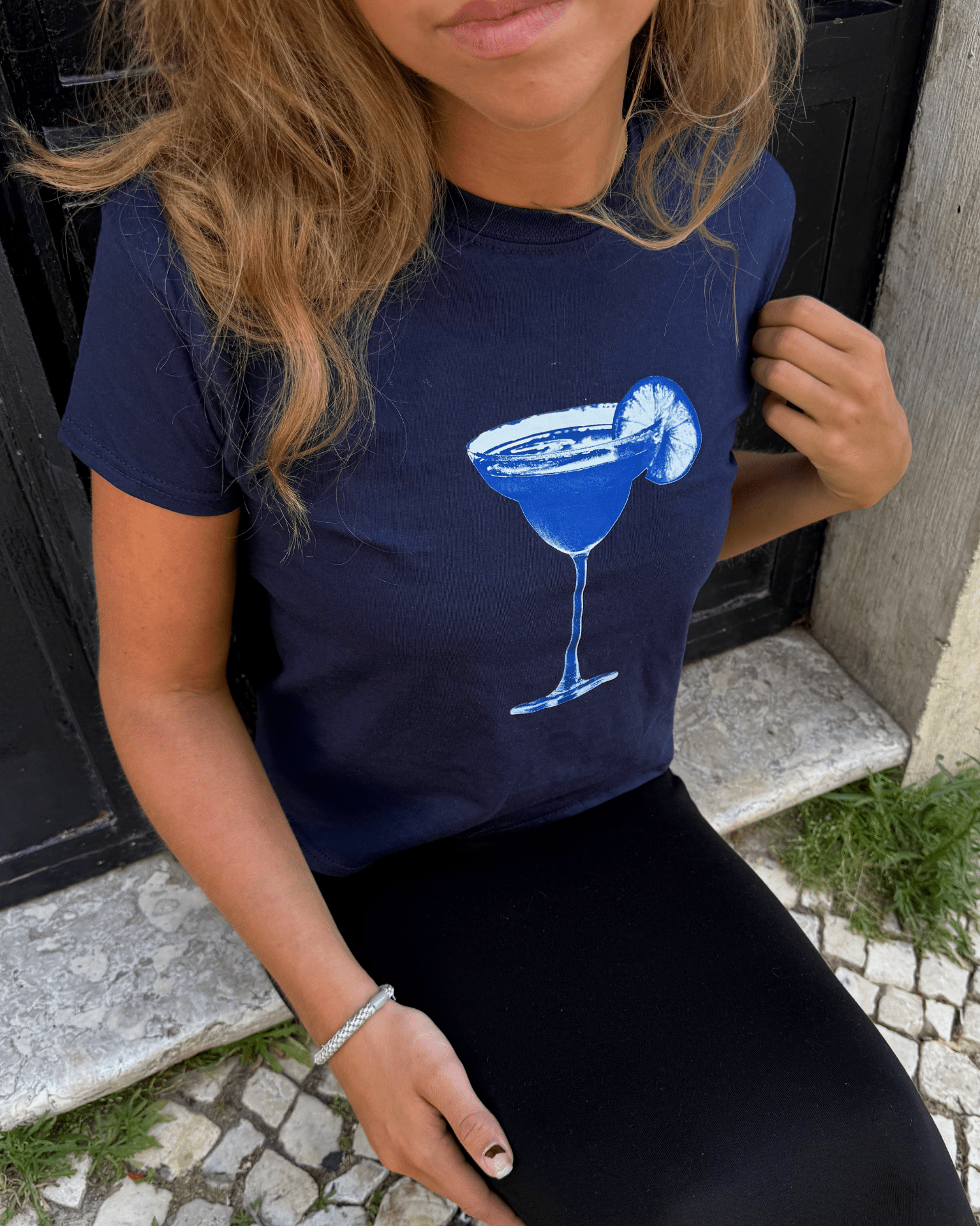 BLUE DRINK BABY TEE - NAVY - Dinvintageshop