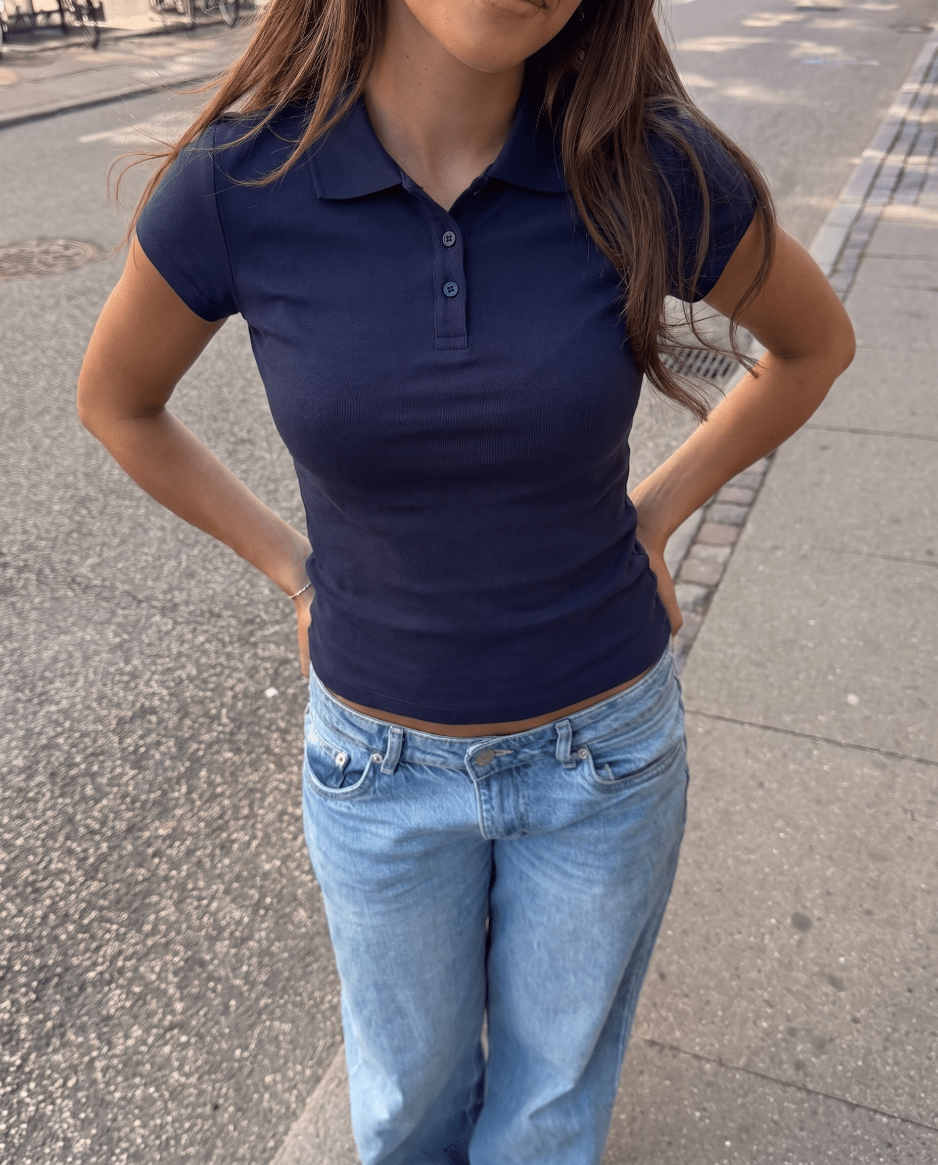 CILLE POLO TOP - NAVY - Dinvintageshop