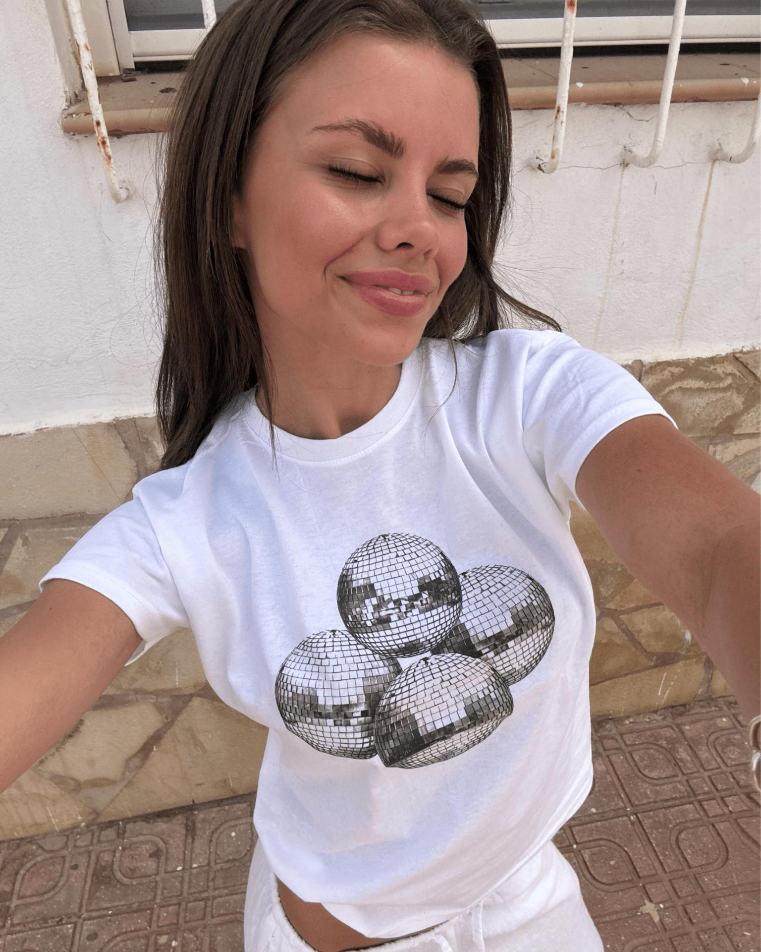 DISCO KUGLE (black), BABY TEE - WHITE