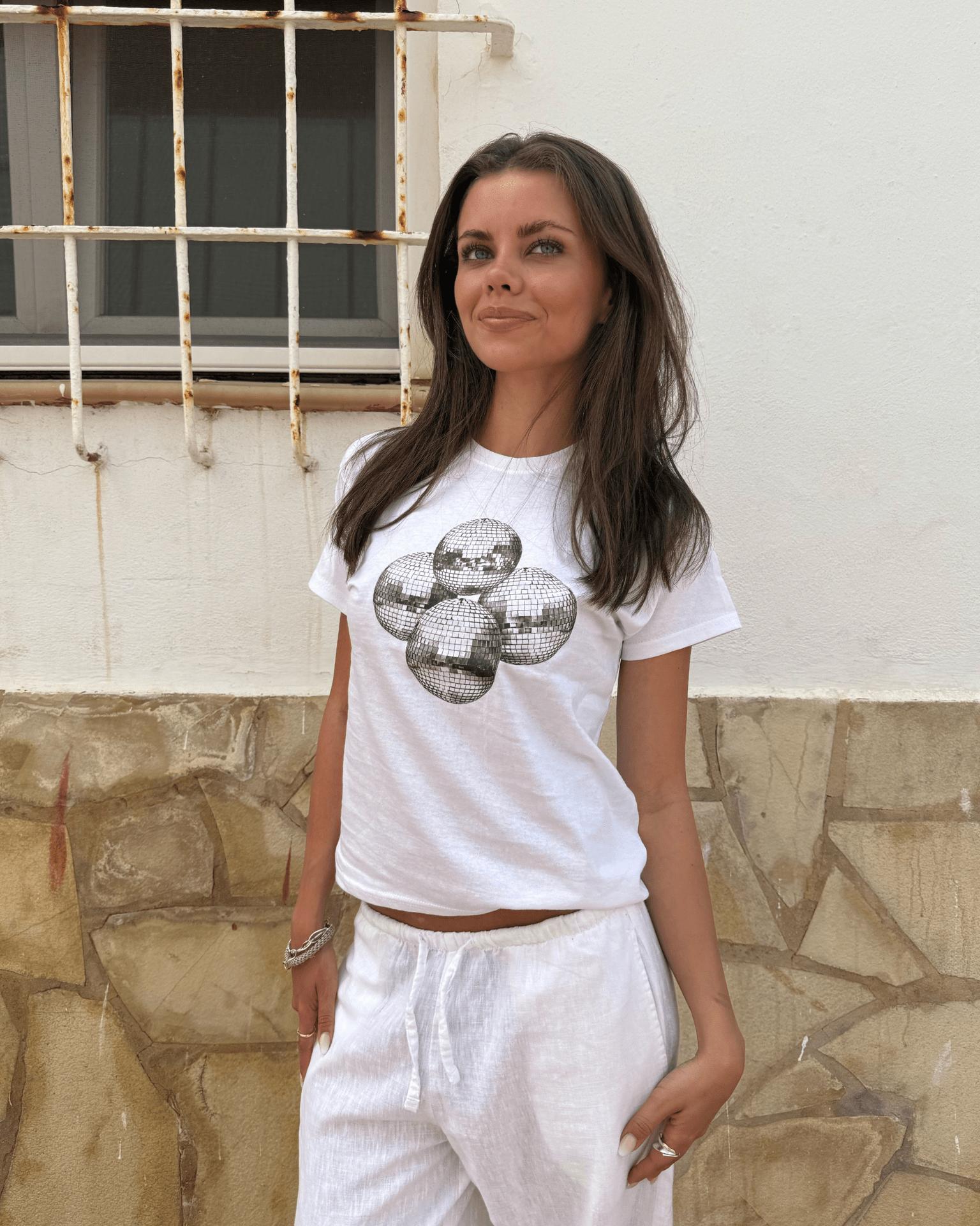 DISCO KUGLE (black), BABY TEE - WHITE