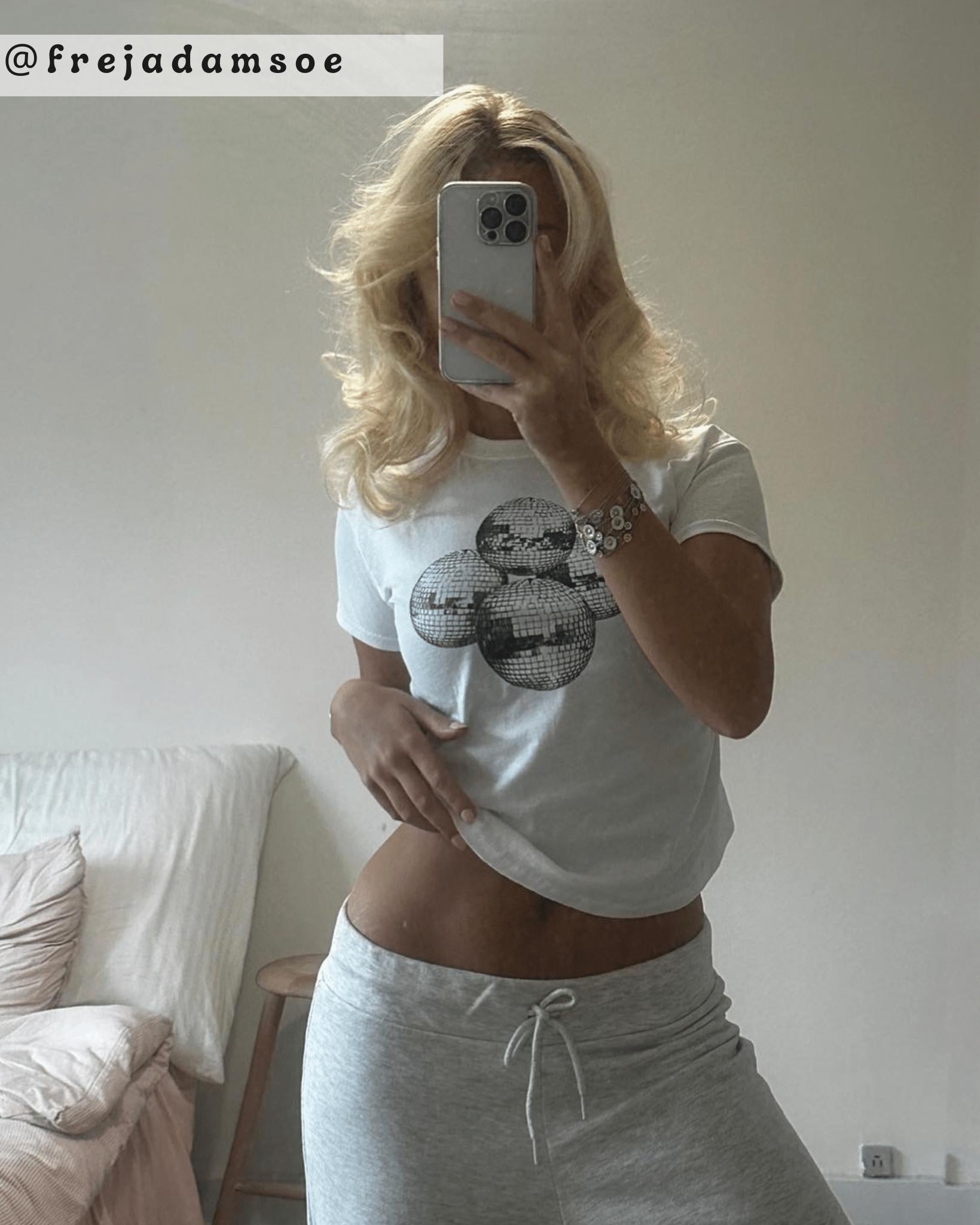 DISCO KUGLE (black), BABY TEE - WHITE