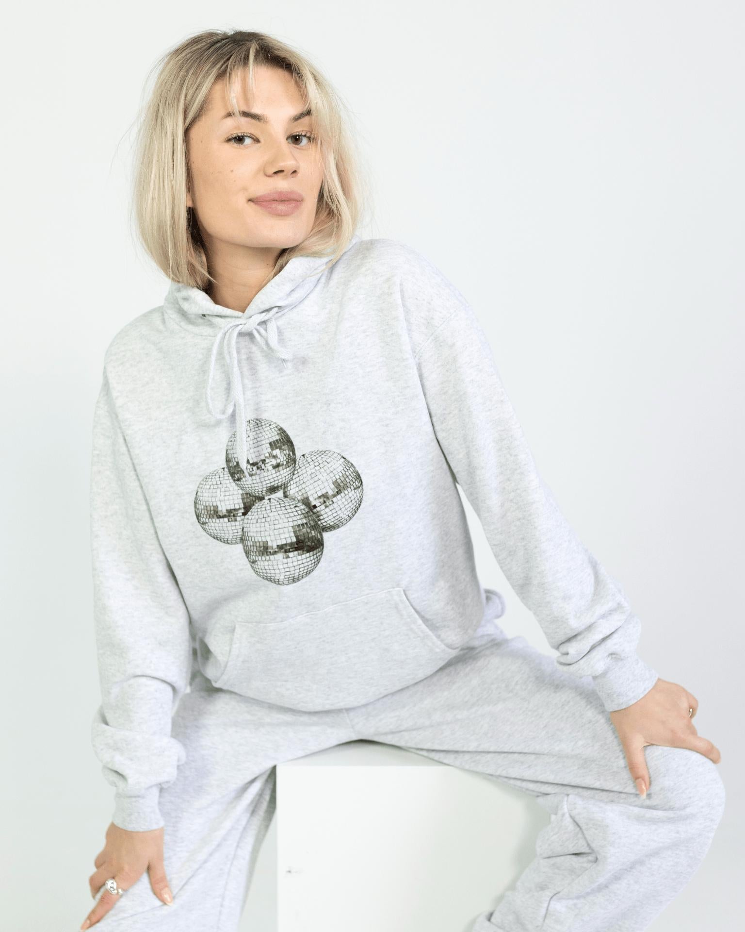 DISCO KUGLE (black) HOODIE - GREY