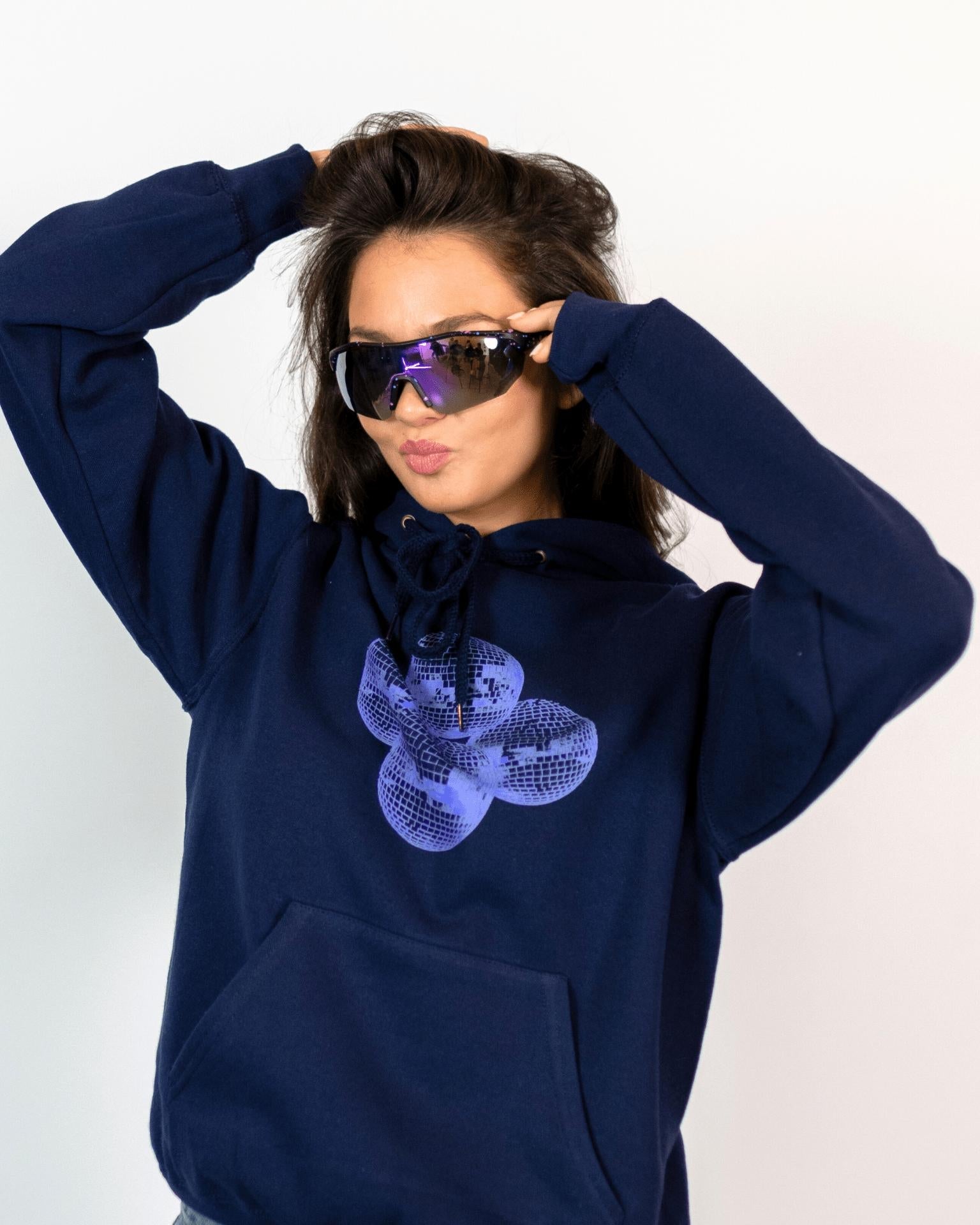 DISCO KUGLE (violet) HOODIE - NAVY