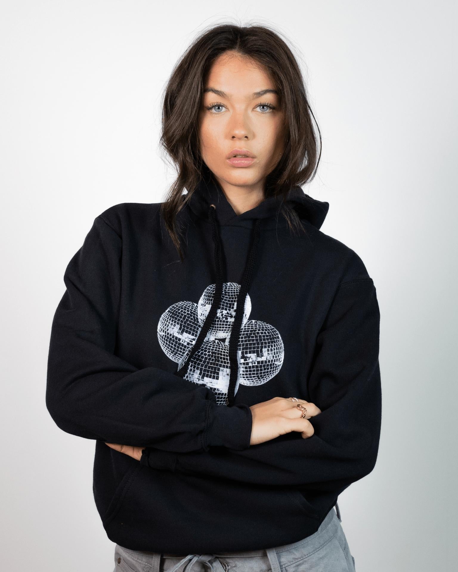 DISCO KUGLE (white) HOODIE - BLACK