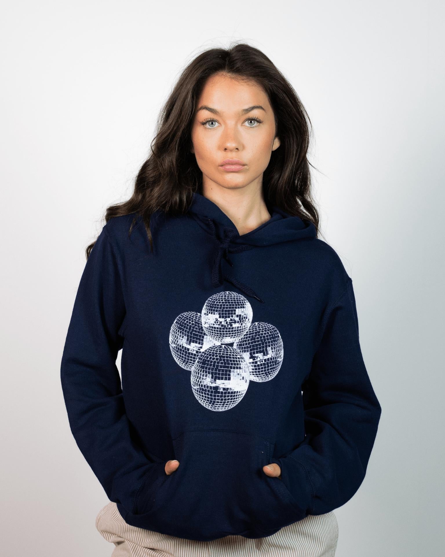 DISCO KUGLE (white) HOODIE - NAVY