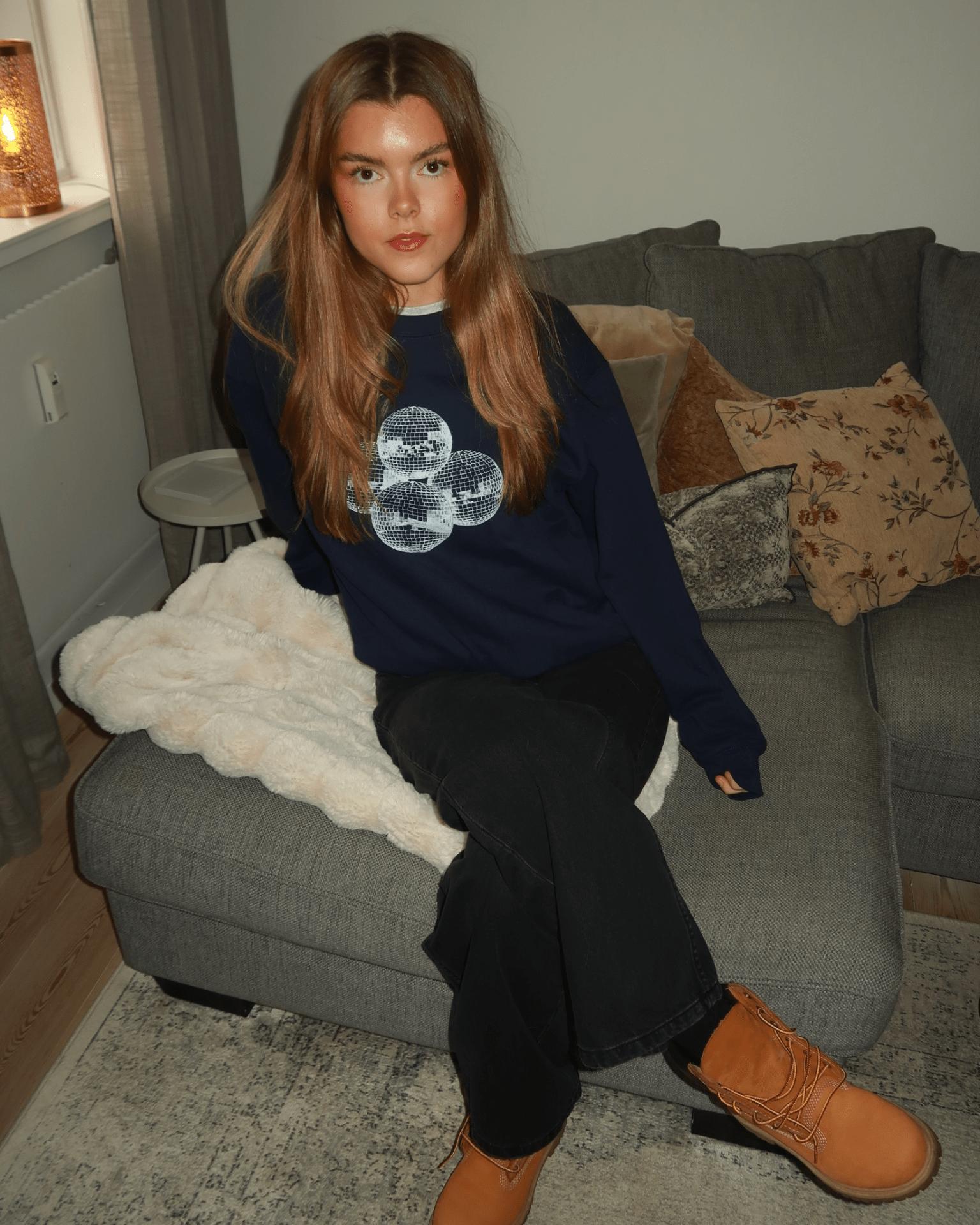 DISCO KUGLE (white) SWEATSHIRT - NAVY