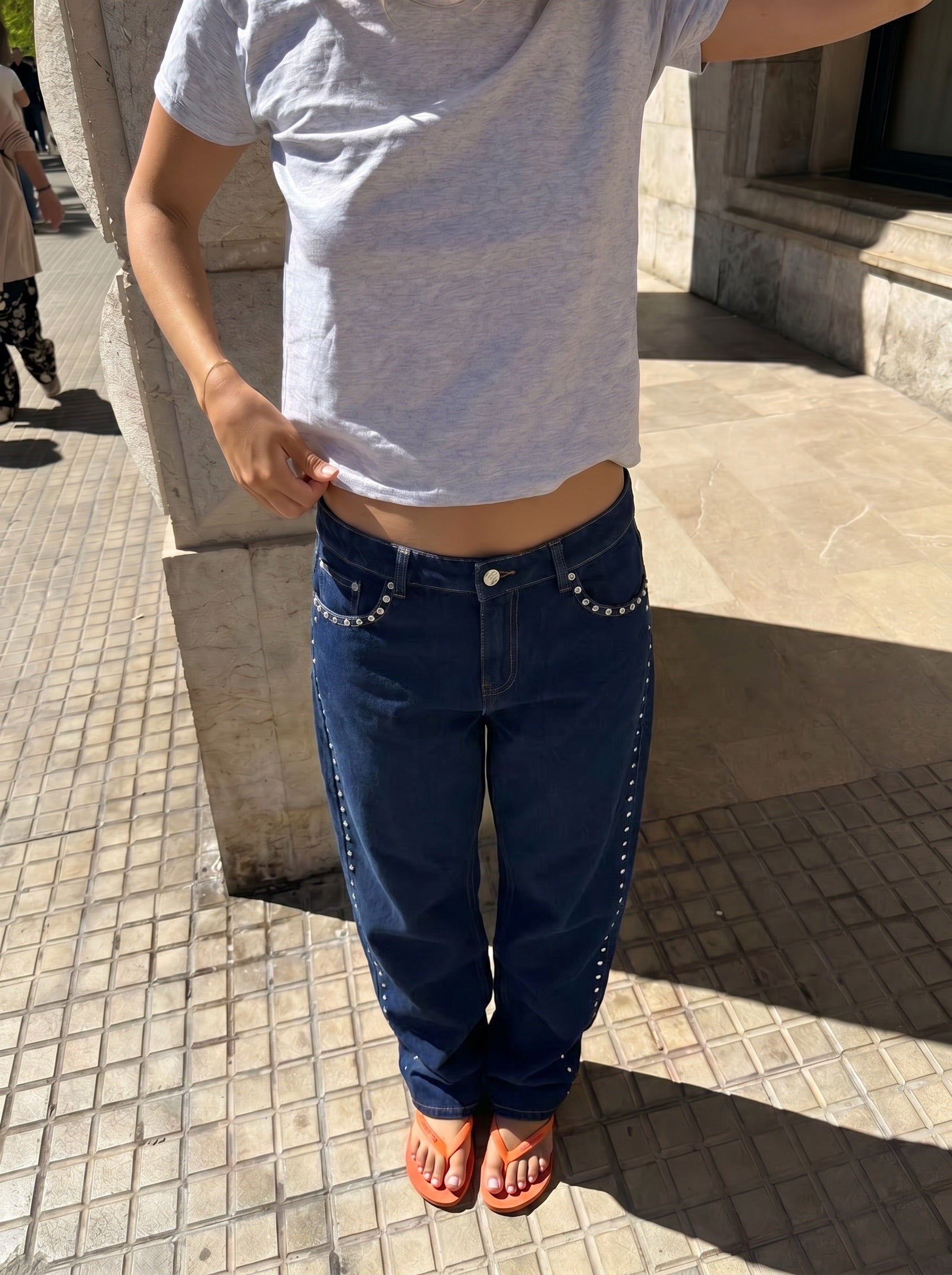 ESTHER STUD JEANS - DARK BLUE - Dinvintageshop