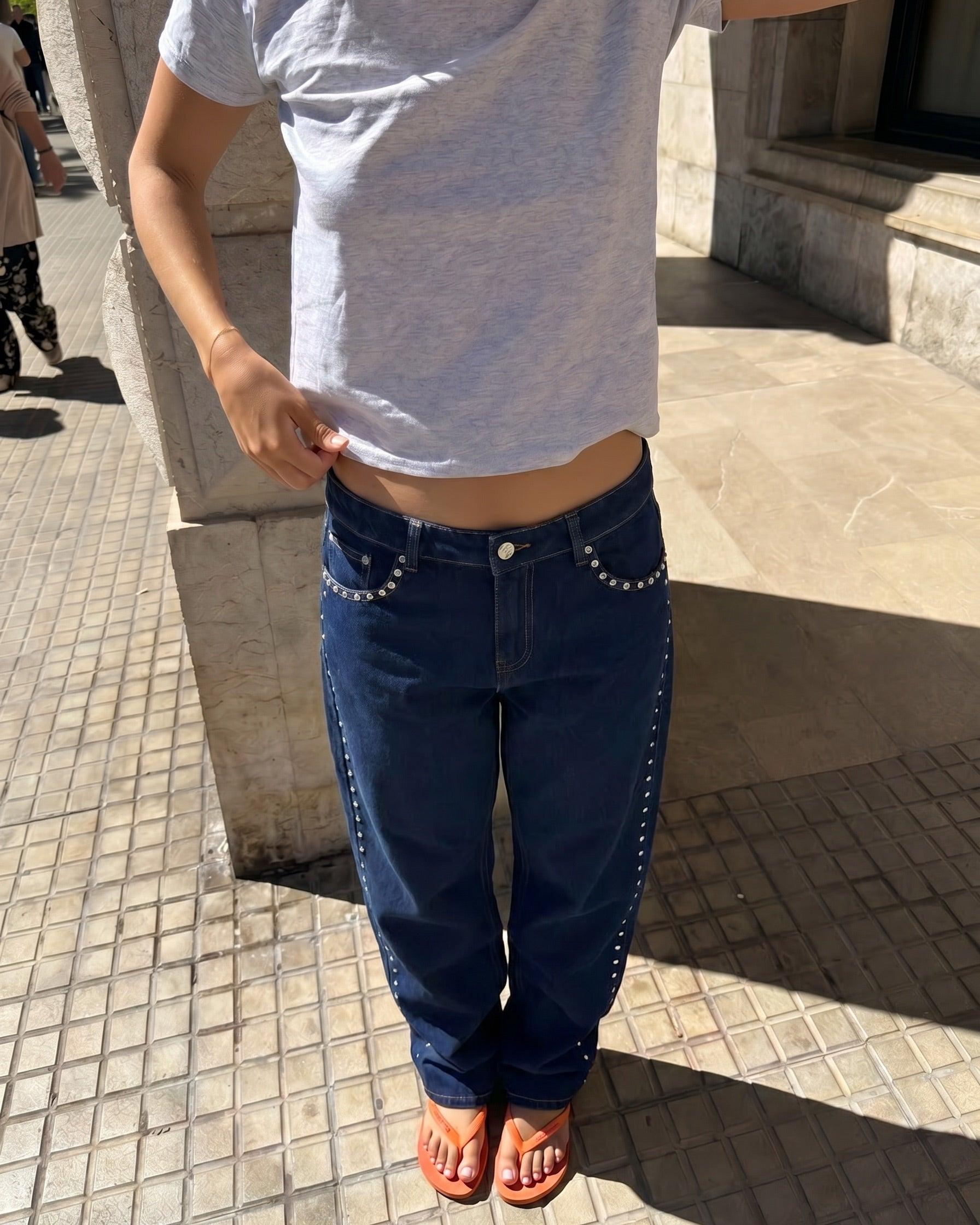 ESTHER STUD JEANS - DARK BLUE