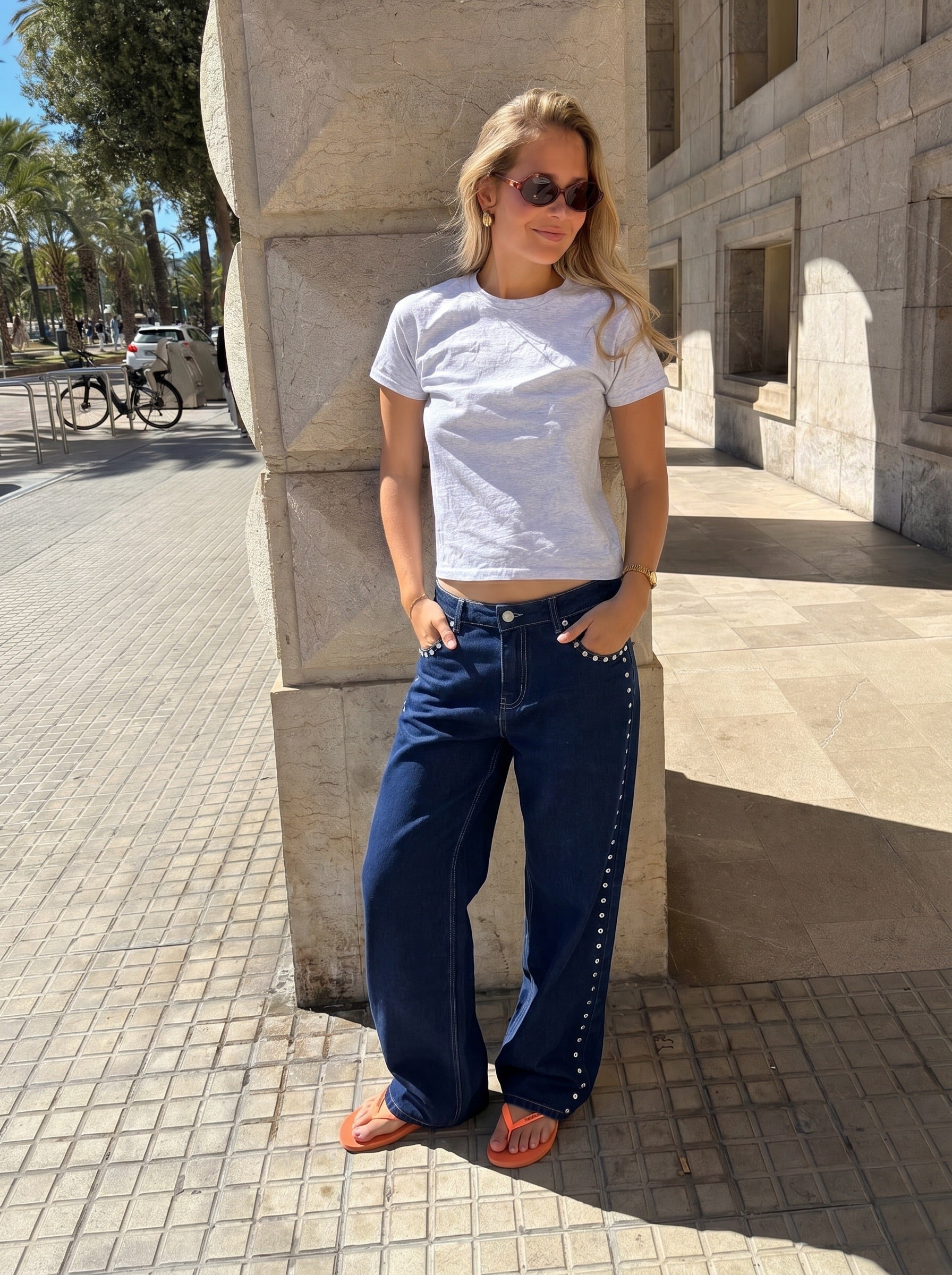 ESTHER STUD JEANS - DARK BLUE - Dinvintageshop